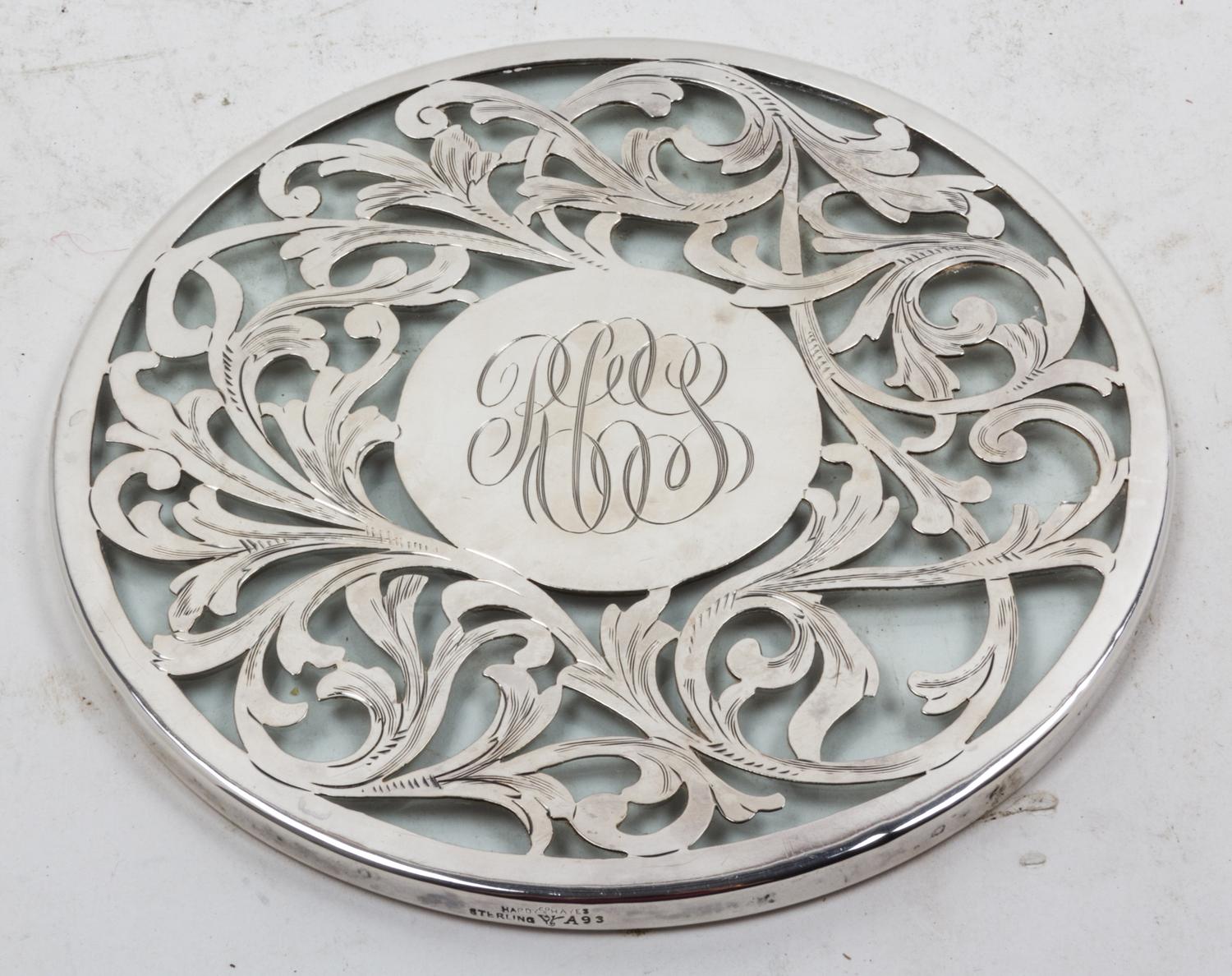 An American Silver Overlay Glass Trivet Diameter 7 inches. — The Merrill Shops, New York, NY