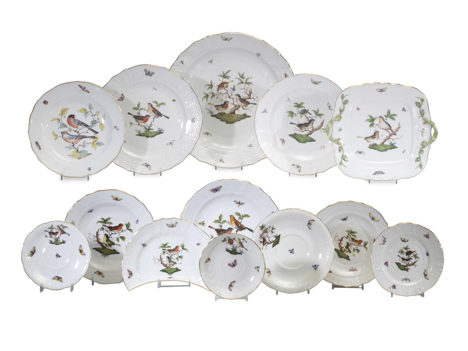 A Herend Rothschild Bird Porcelain Service for Twelve