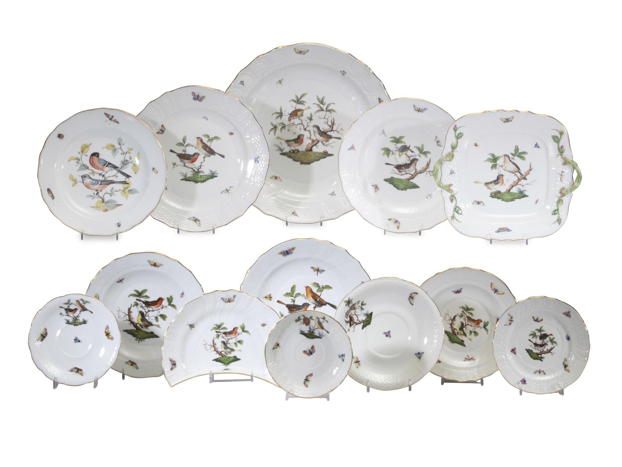 A Herend Rothschild Bird Porcelain Service for Twelve