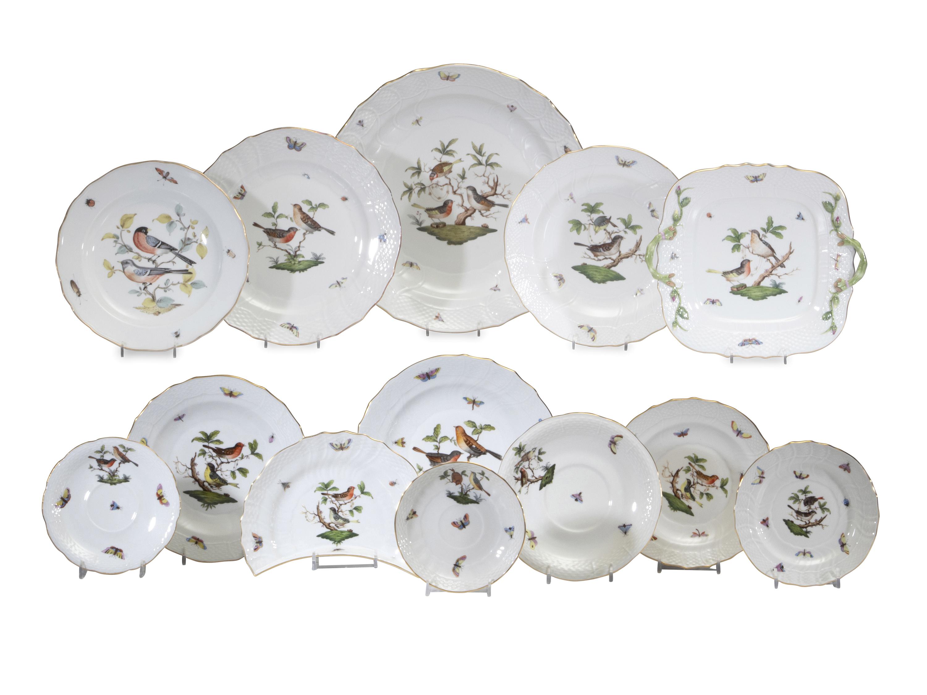 A Herend Rothschild Bird Porcelain Service for Twelve