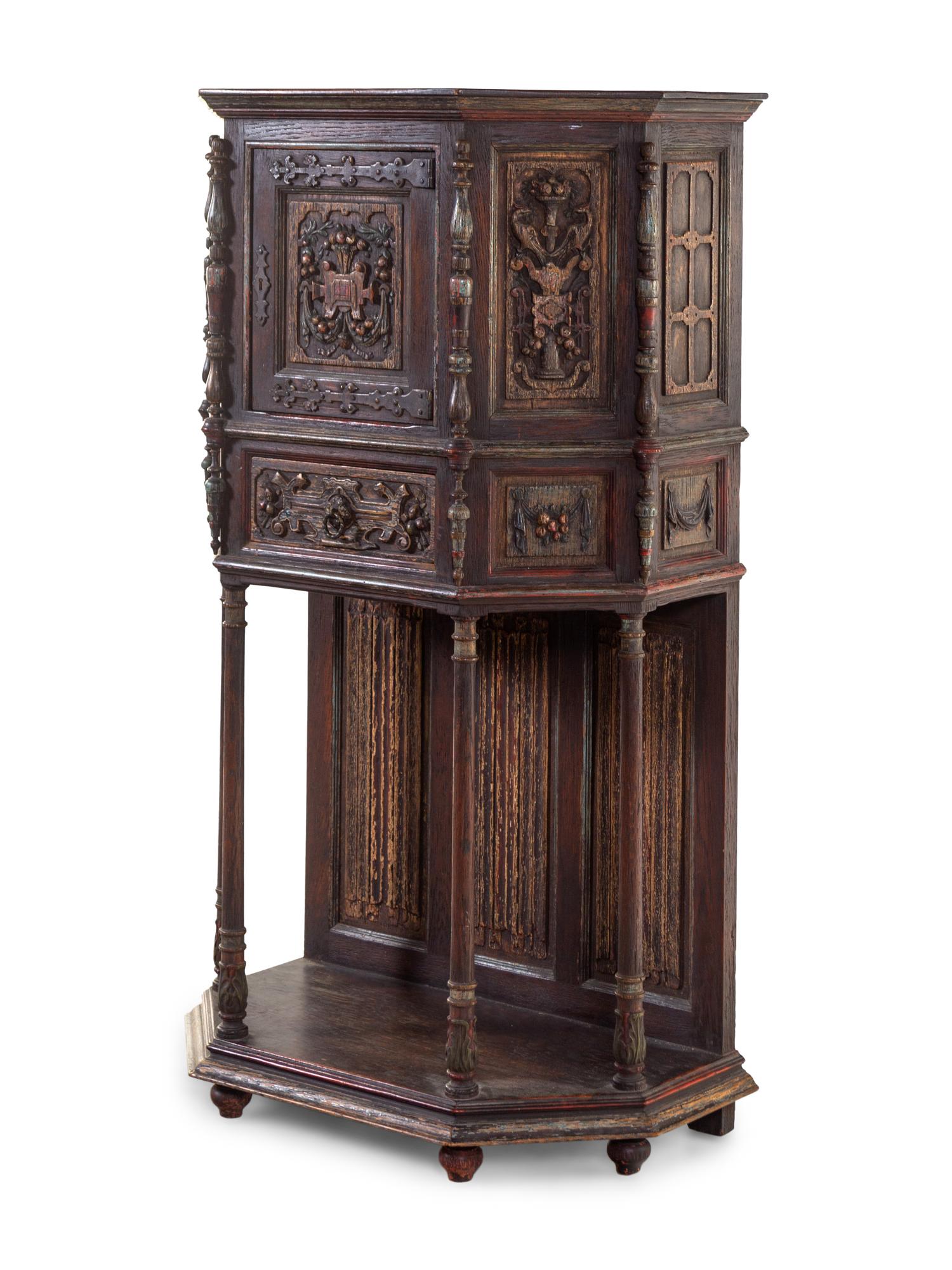 A Gothic Revival Oak Cabinet on Stand