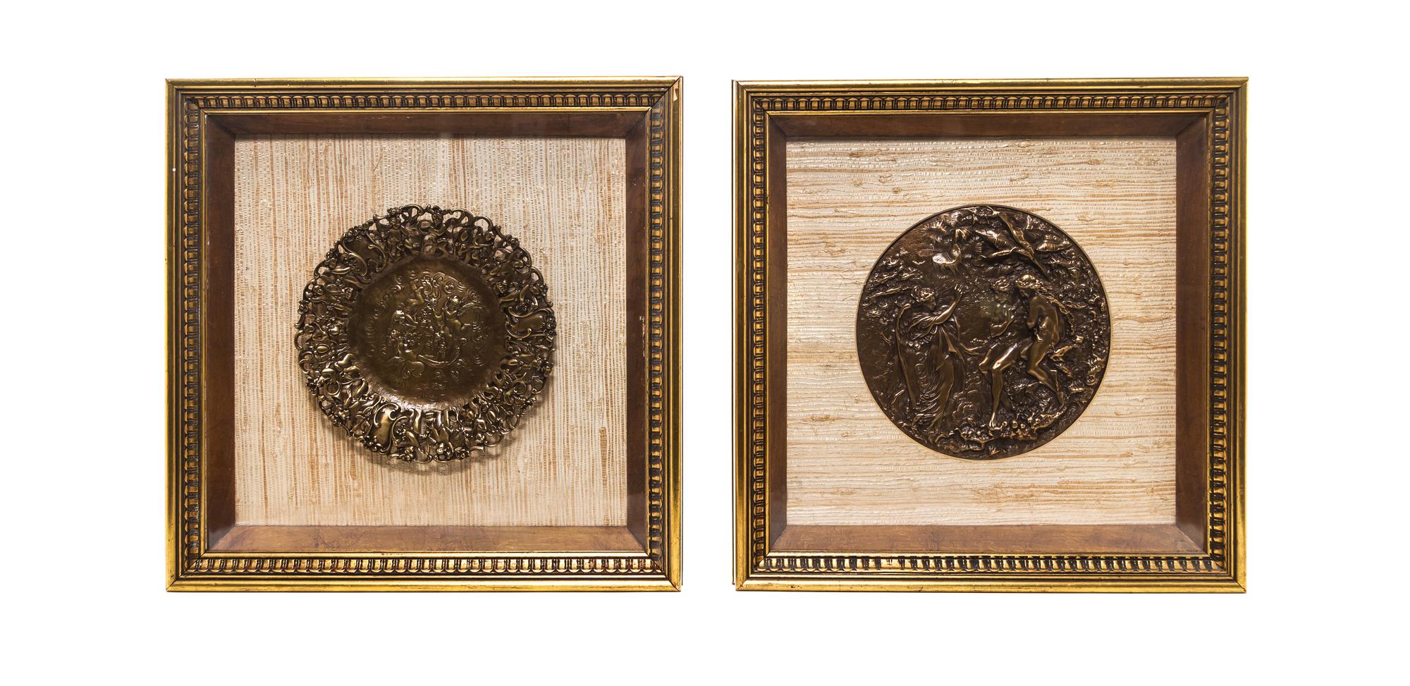 Two Neoclassical Cast Metal Roundels, Diameter 9 inches.
