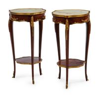 A Pair of Louis XV Style Gilt Metal Mounted Marble-Top Side Tables