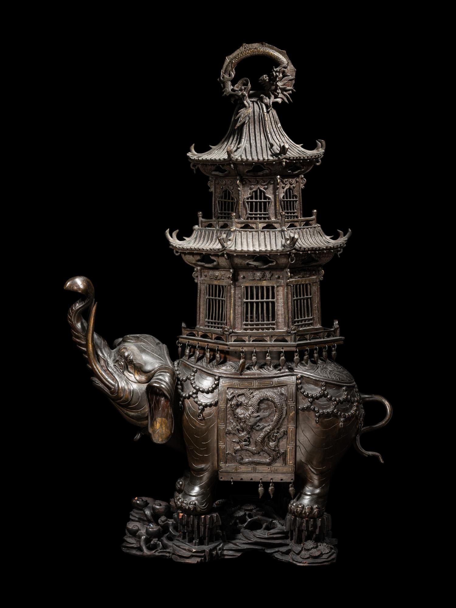 A Japanese Bronze Elephant-Form Incense Burner