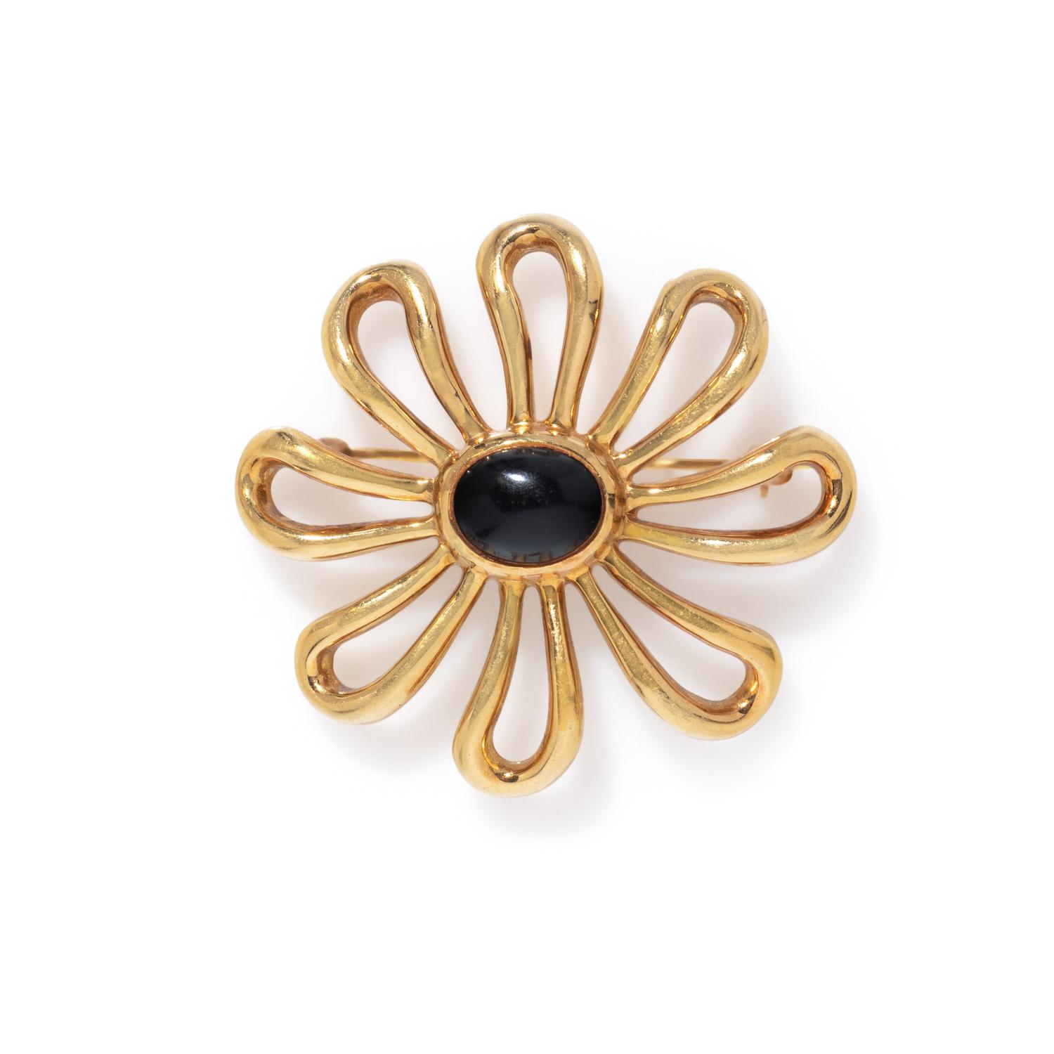 TIFFANY & CO., PALOMA PICASSO, YELLOW GOLD AND ONYX FLOWER BROOCH
