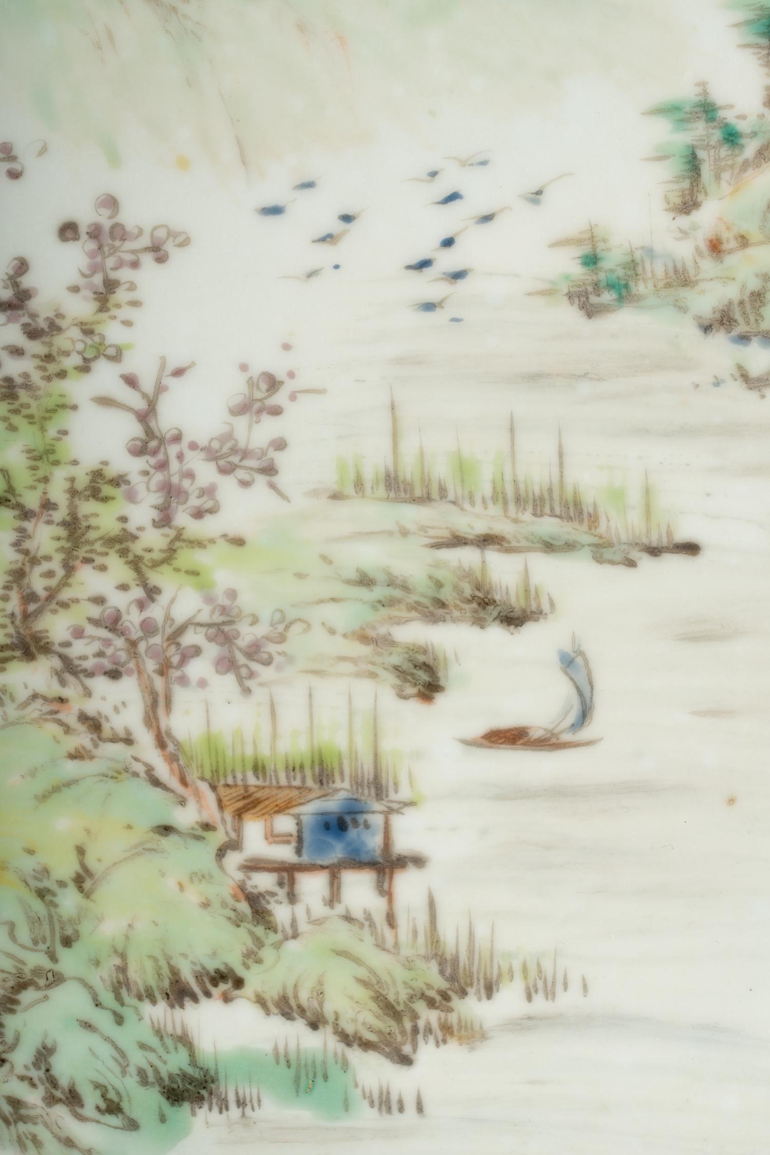 A Pair of Chinese Qianjian Enameled Porcelain Hanging Panels