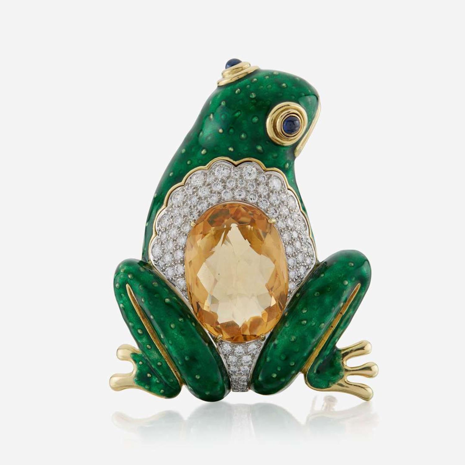 A gold, diamond, and enamel brooch French