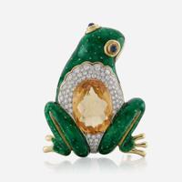 A gold, diamond, and enamel brooch French
