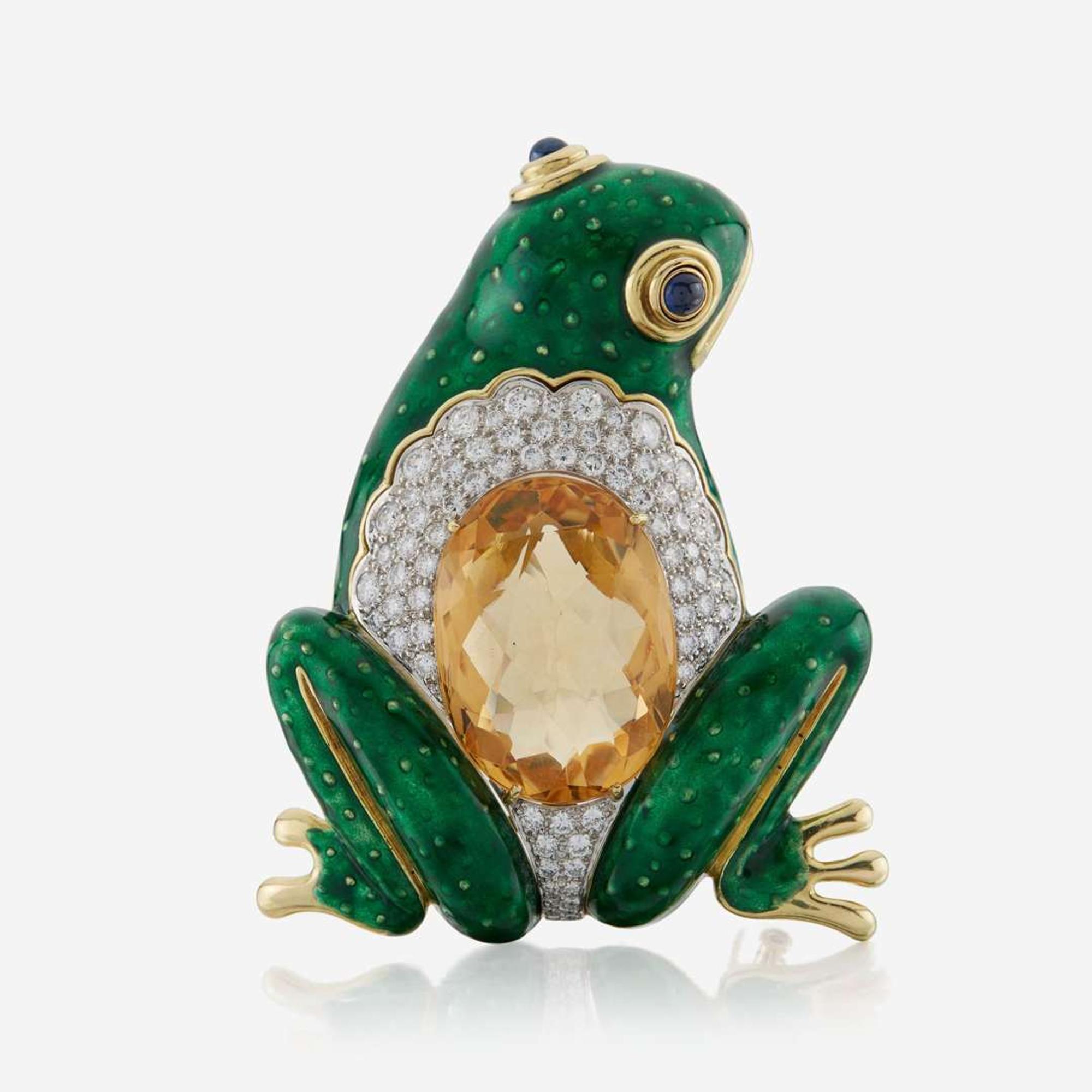 A gold, diamond, and enamel brooch French