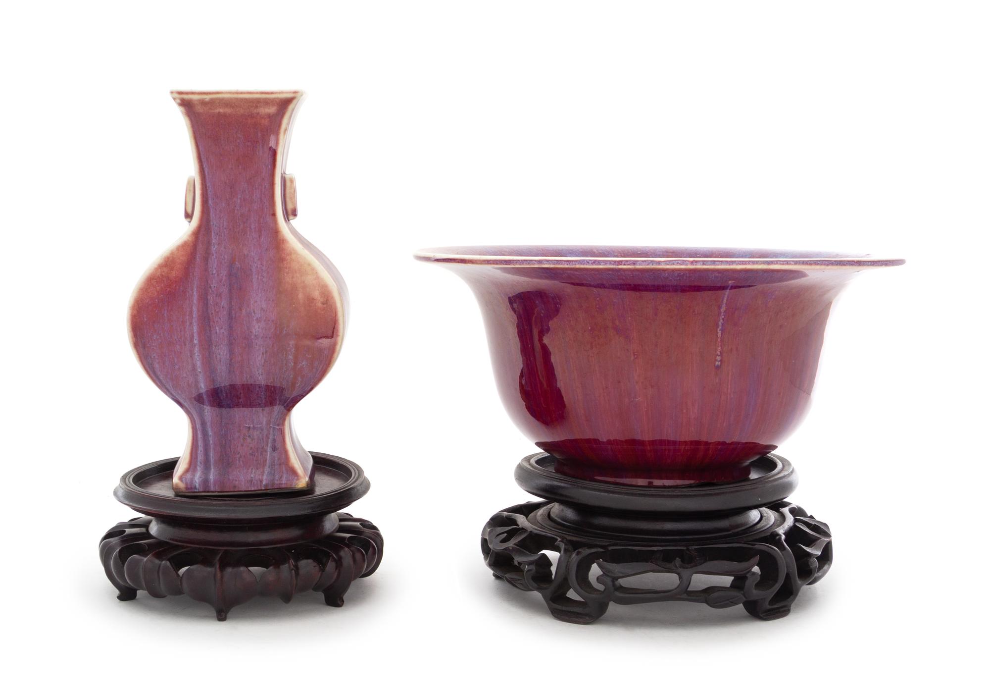 Two Flambe Glazed Porcelain Articles Diameter of larger 10 1/4 inches. — LATE QING DYNASTY