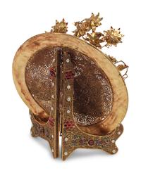 A Chinese Jeweled Filigree and Enamel Plate and Stand
