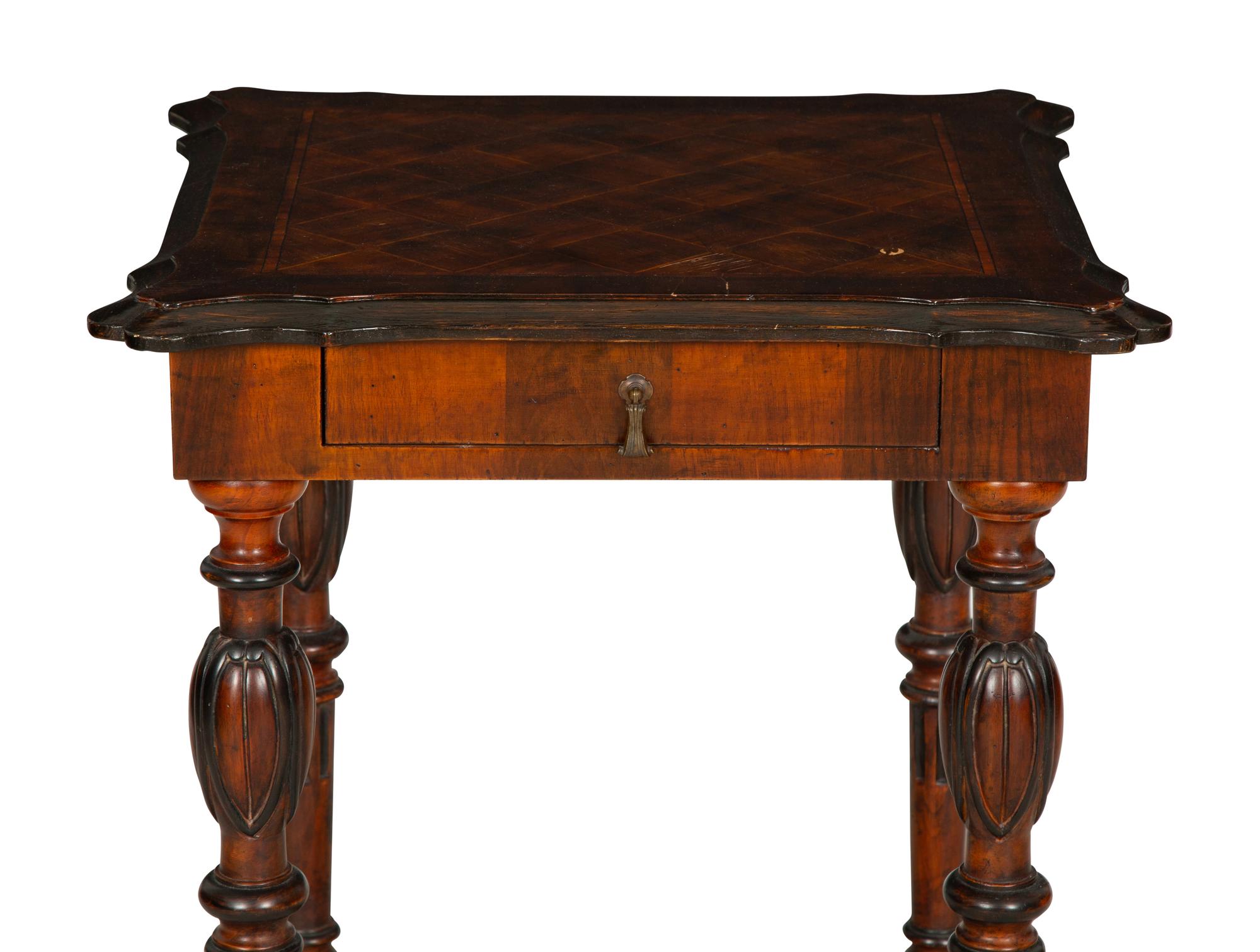 A Mahogany and Oak Side Table with Parquetry Inlaid Top