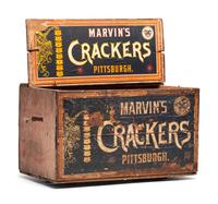 A Slat-Wood 'Marvin's Superior' Hinged-Lid Cracker Box