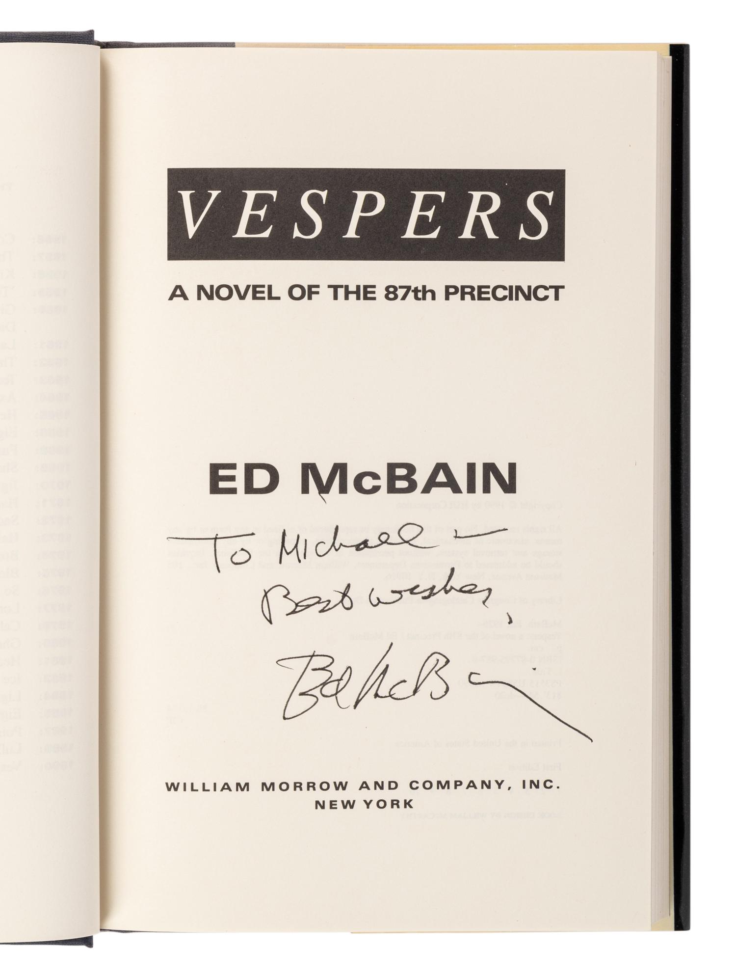 HUNTER, Evan (“Ed McBain”) (1926-2005). A group of 23 works by Hunter from the 87th Precinct Novels series, MOST FIRST EDITIONS, MANY SIGNED, comprising: