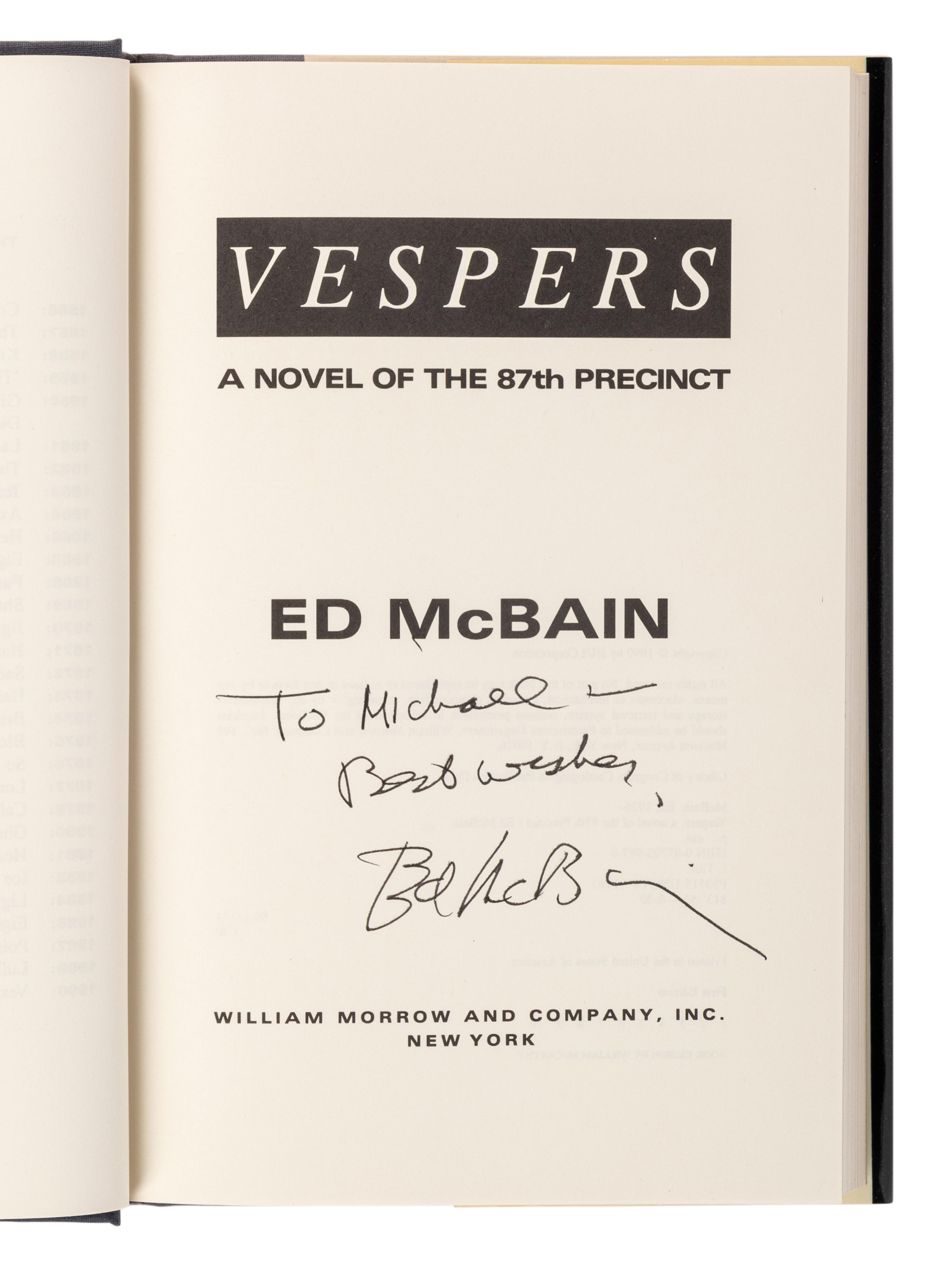 HUNTER, Evan (“Ed McBain”) (1926-2005). A group of 23 works by Hunter from the 87th Precinct Novels series, MOST FIRST EDITIONS, MANY SIGNED, comprising:
