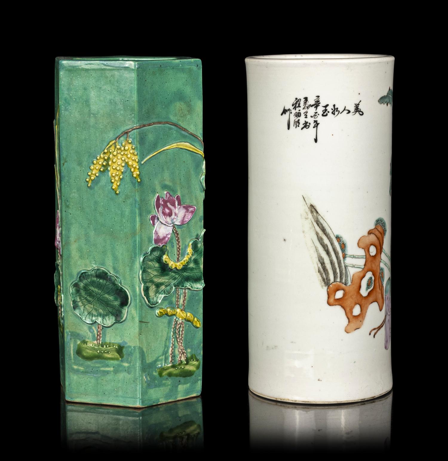 Two Chinese Porcelain Hat Stands