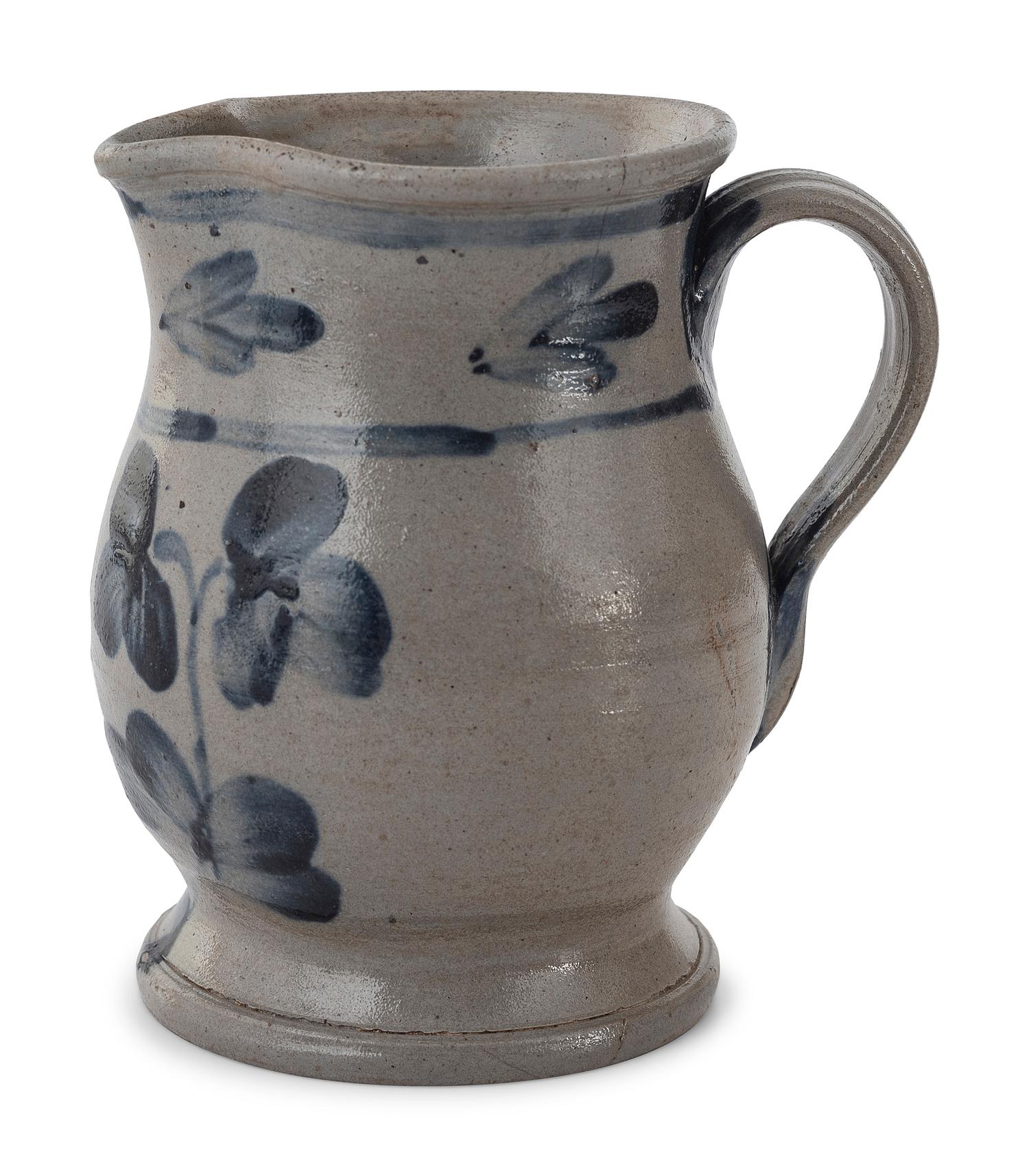 Three Cobalt Decorated Stoneware Pitchers