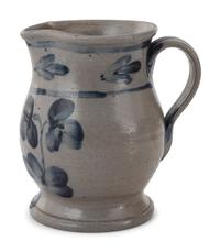 Three Cobalt Decorated Stoneware Pitchers