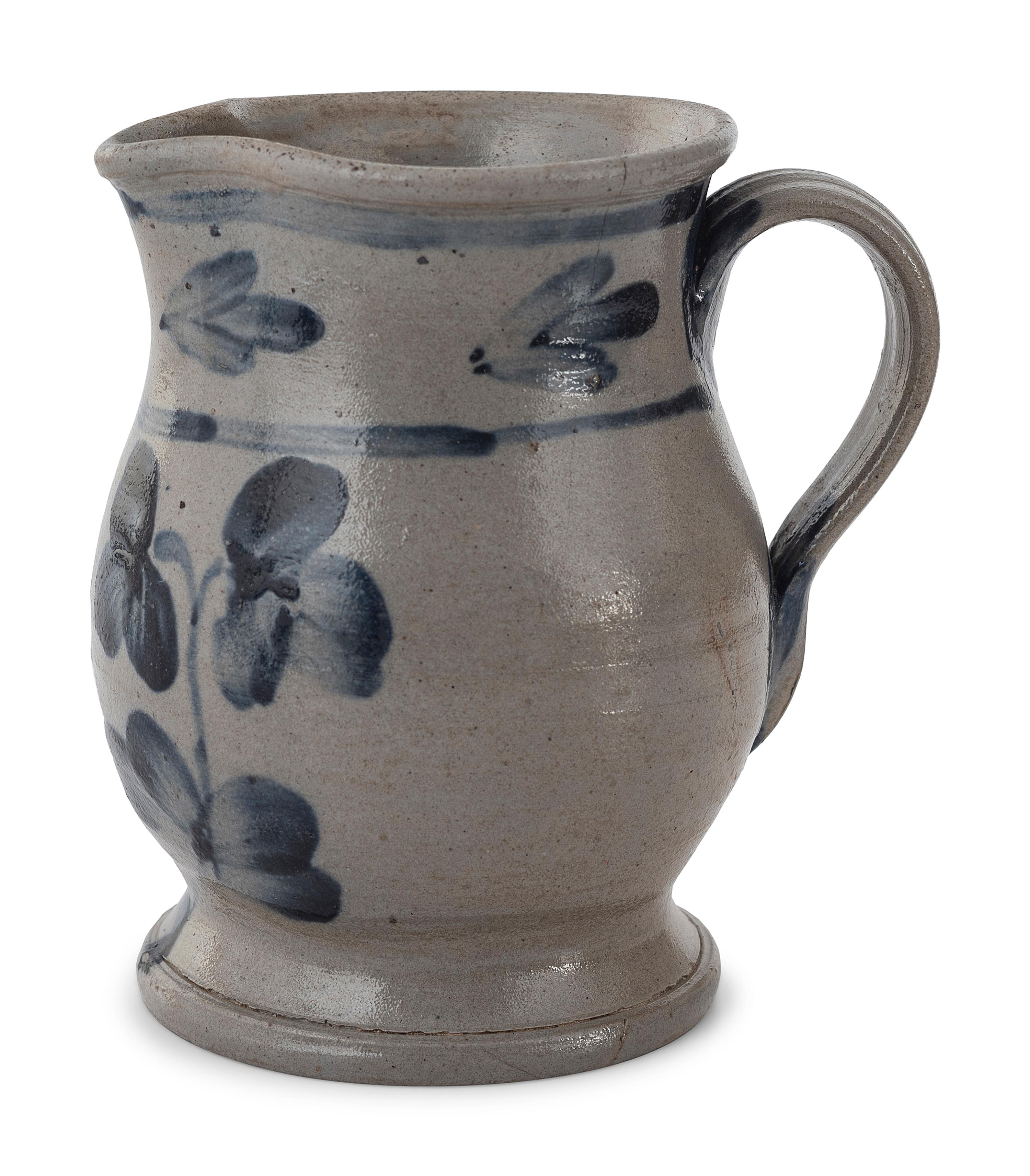 Three Cobalt Decorated Stoneware Pitchers