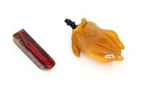 A Chinese Bloodstone Seal and A Yellow Hardstone Snuff Bottle