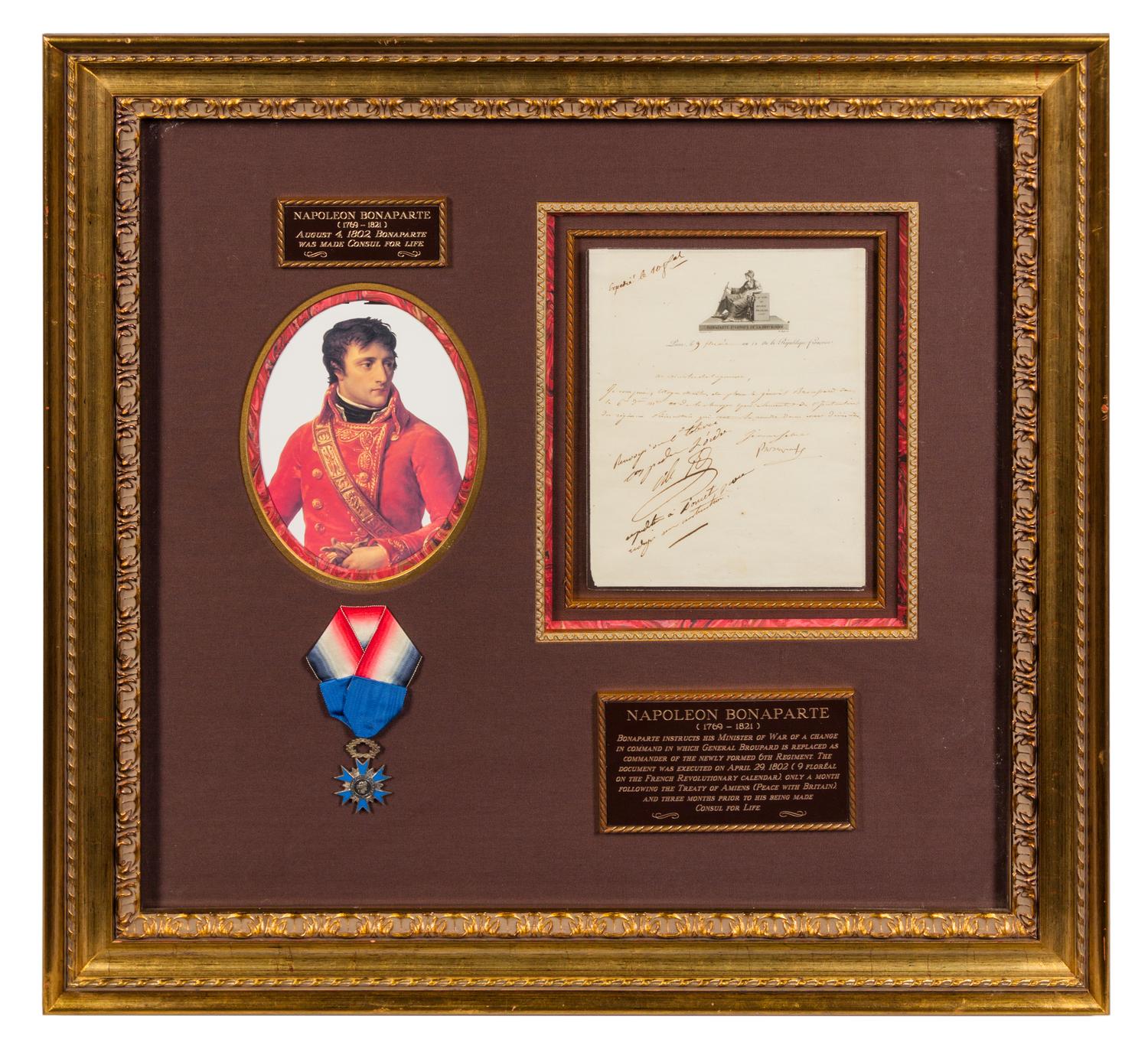 NAPOLEON I (1769-1821). Letter signed ("Bonaparte"), to his Minister of War, Louis-Alexandre Berthier. "9 Florial An X" [29 April 1802]