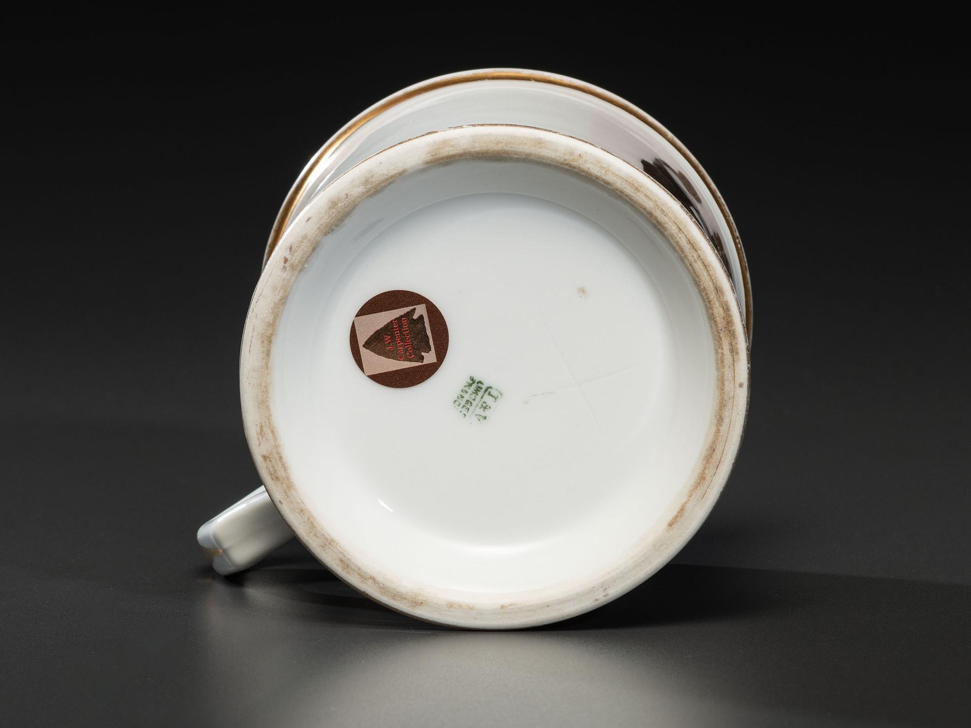 A Photographic Transfer Shaving Mug Depicting a Printer at his Press
