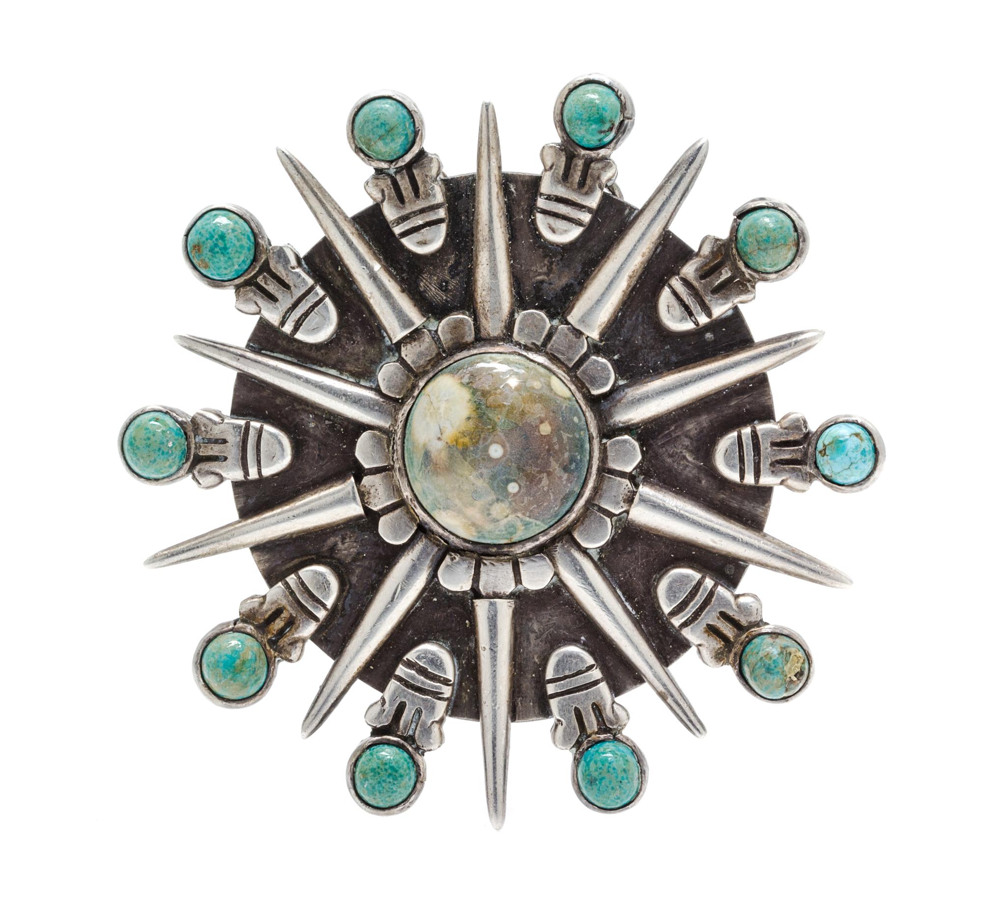 A Silver and Ceramic Sunburst Pendant/Brooch, William Spratling, Circa 1940's, 48.00 dwts.