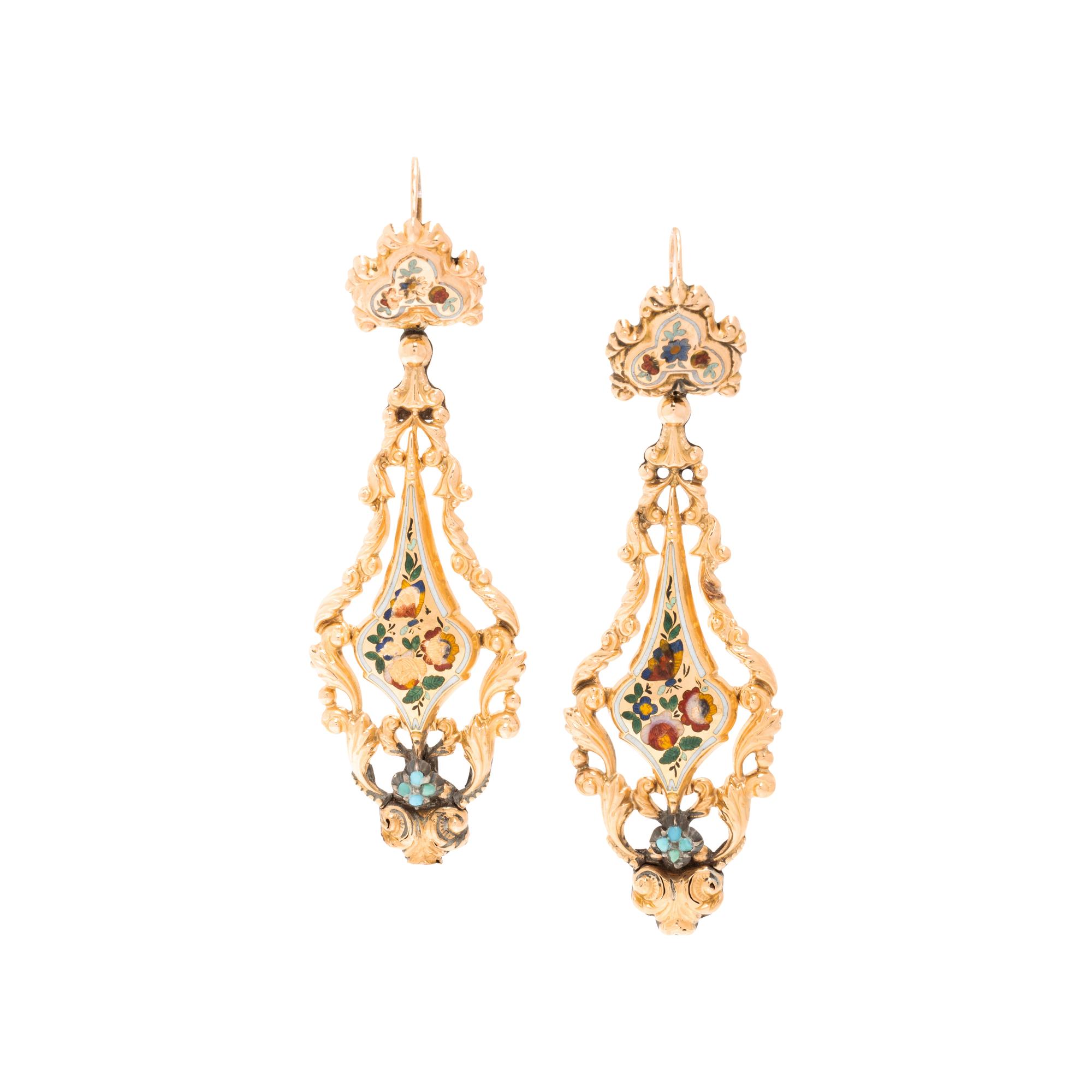 Yellow Gold and Enamel Earrings