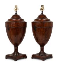 A Pair of English Mahogany Cutlery Urns Mounted as Lamps