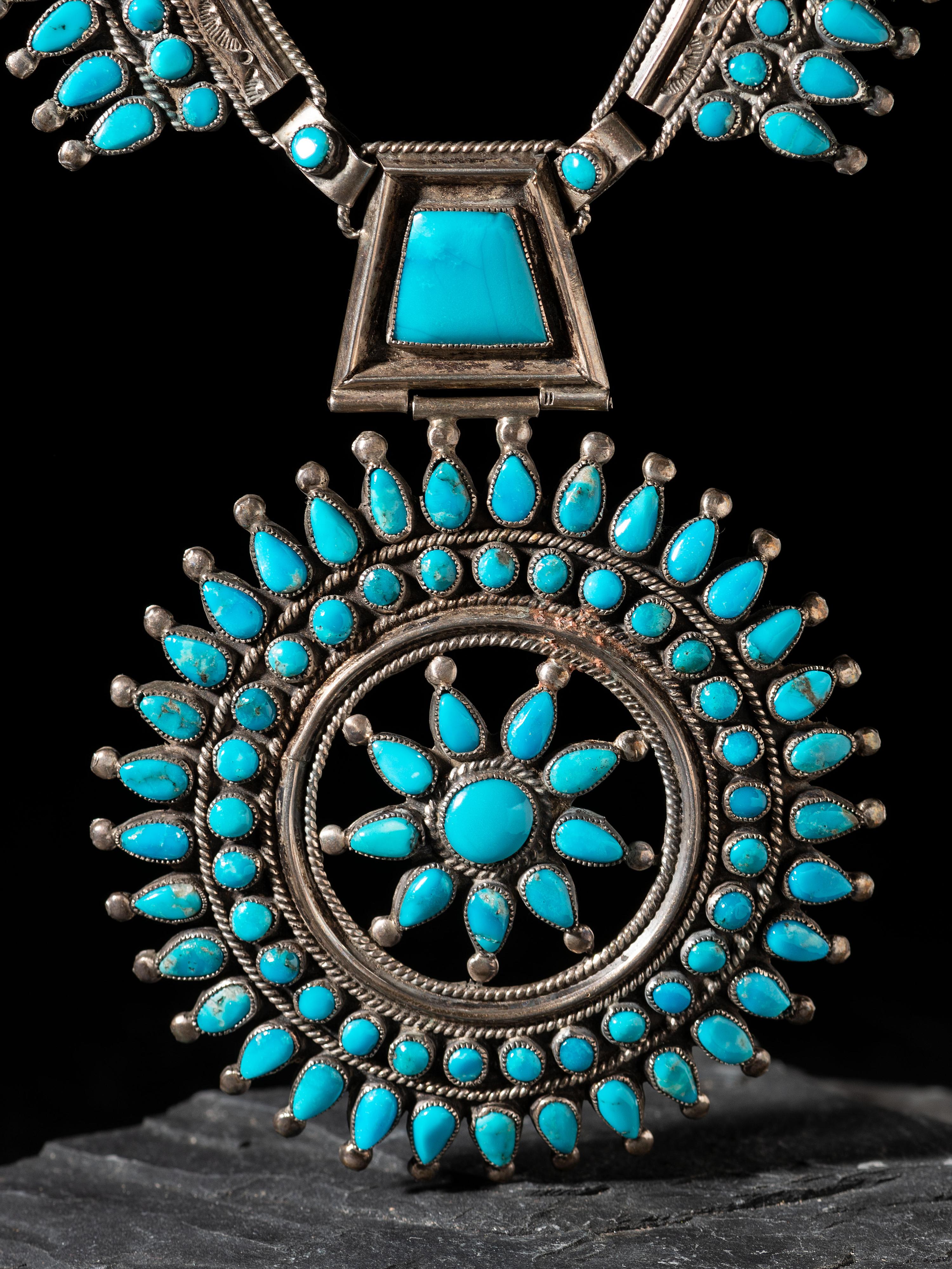 Silver and Petit Point Turquoise Cluster Necklace