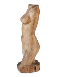 A Folk Art Carved Wood Figure of a Female Torso