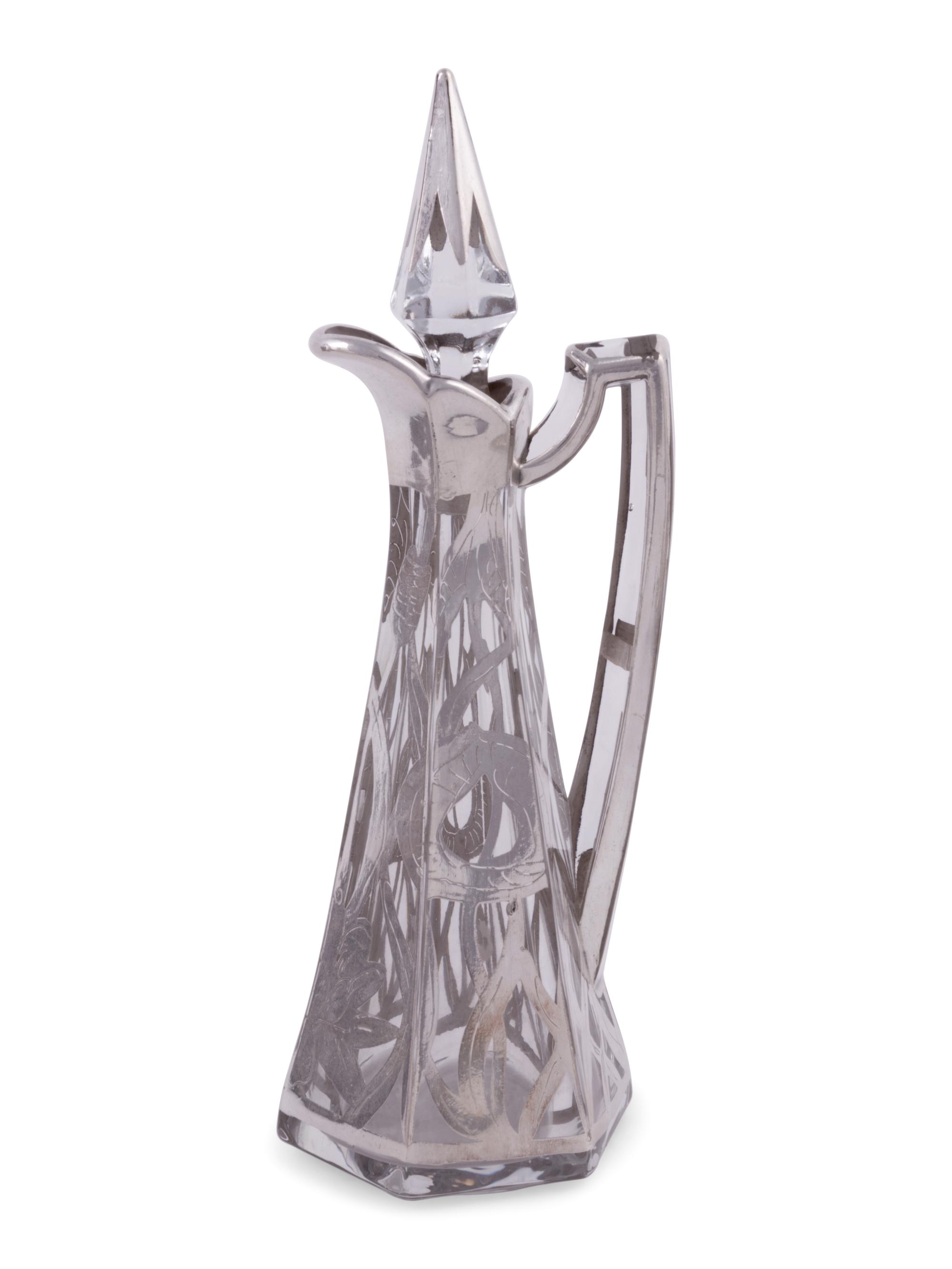 Nine Silver and Silver-Plate Overlay Glass Perfume Bottles and Cruets