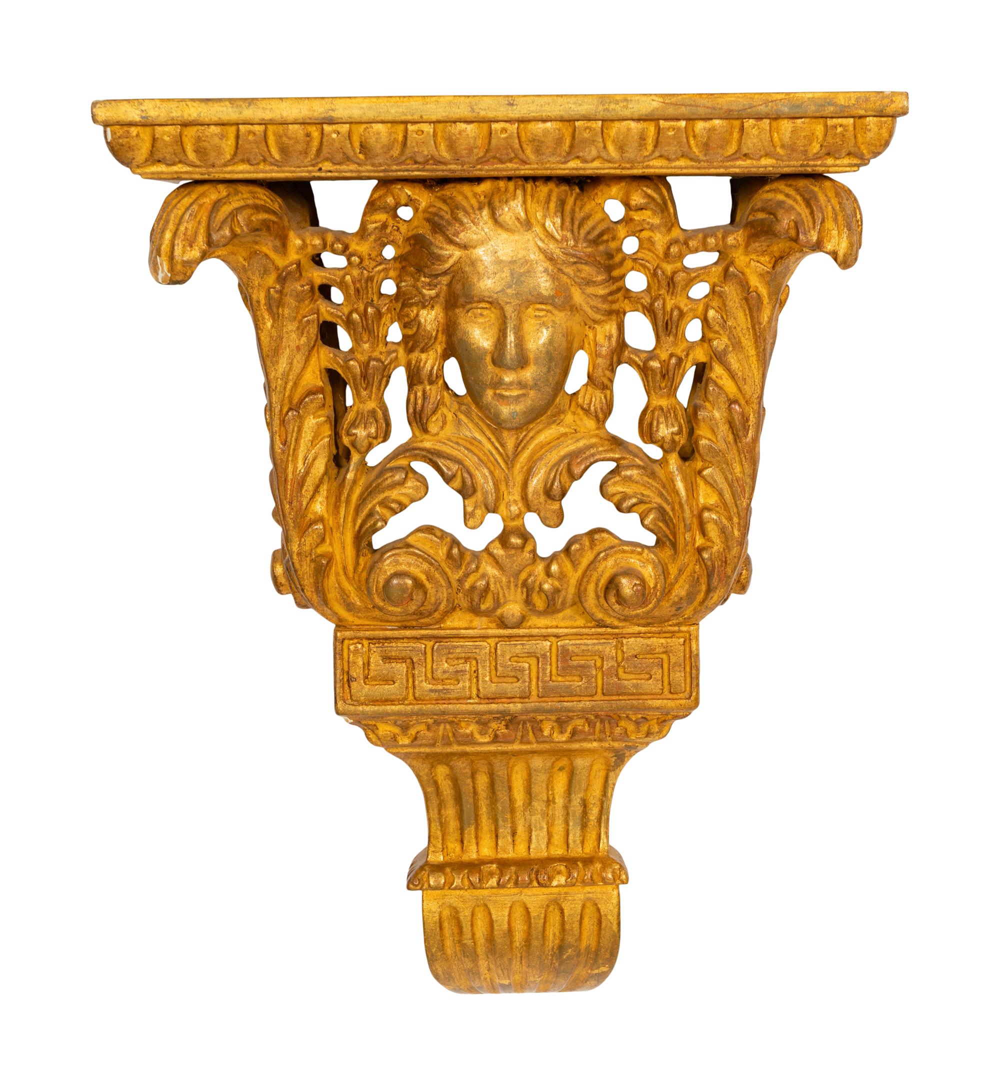 A Pair of George II Style Figural Giltwood Wall Brackets
