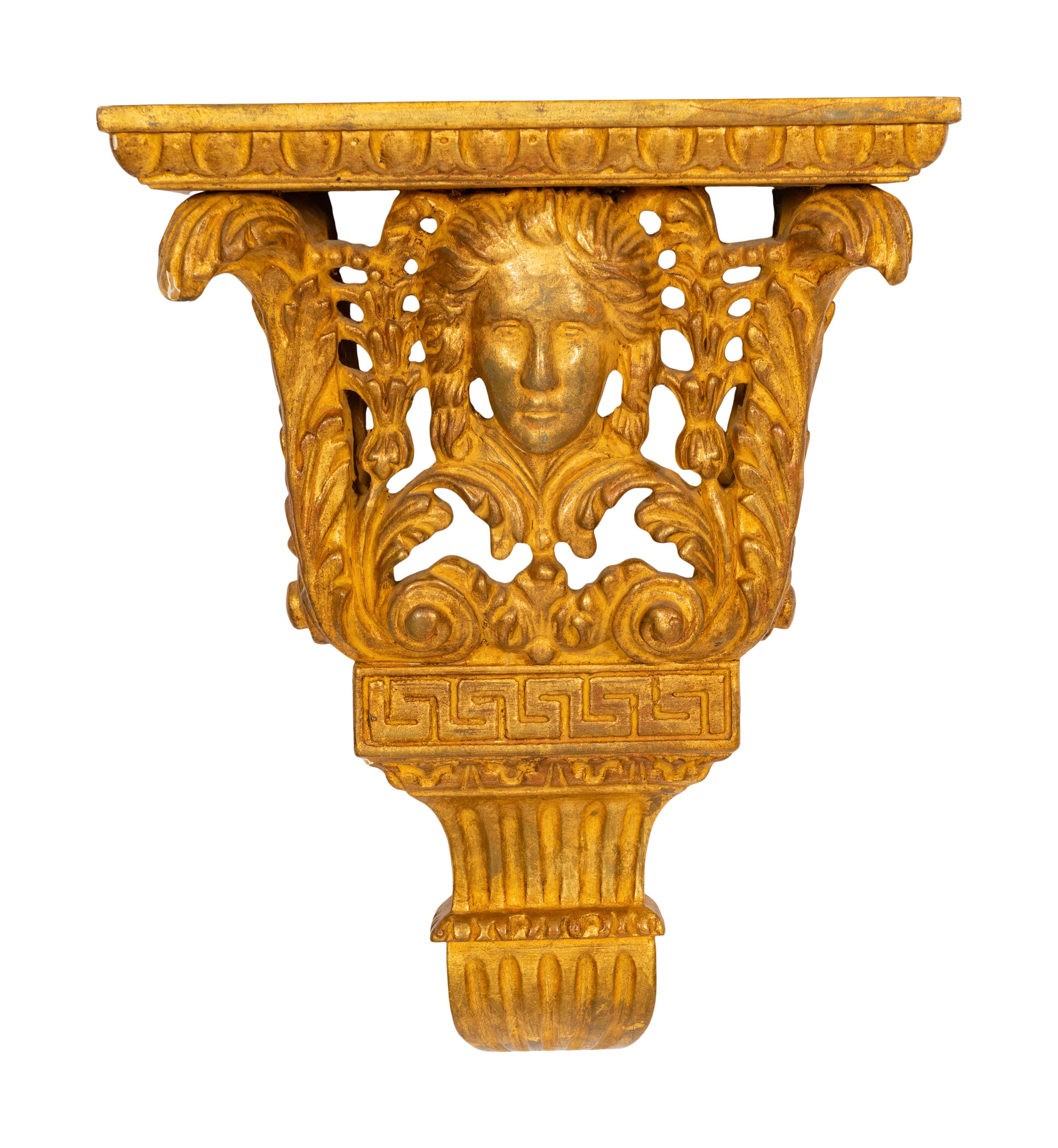 A Pair of George II Style Figural Giltwood Wall Brackets