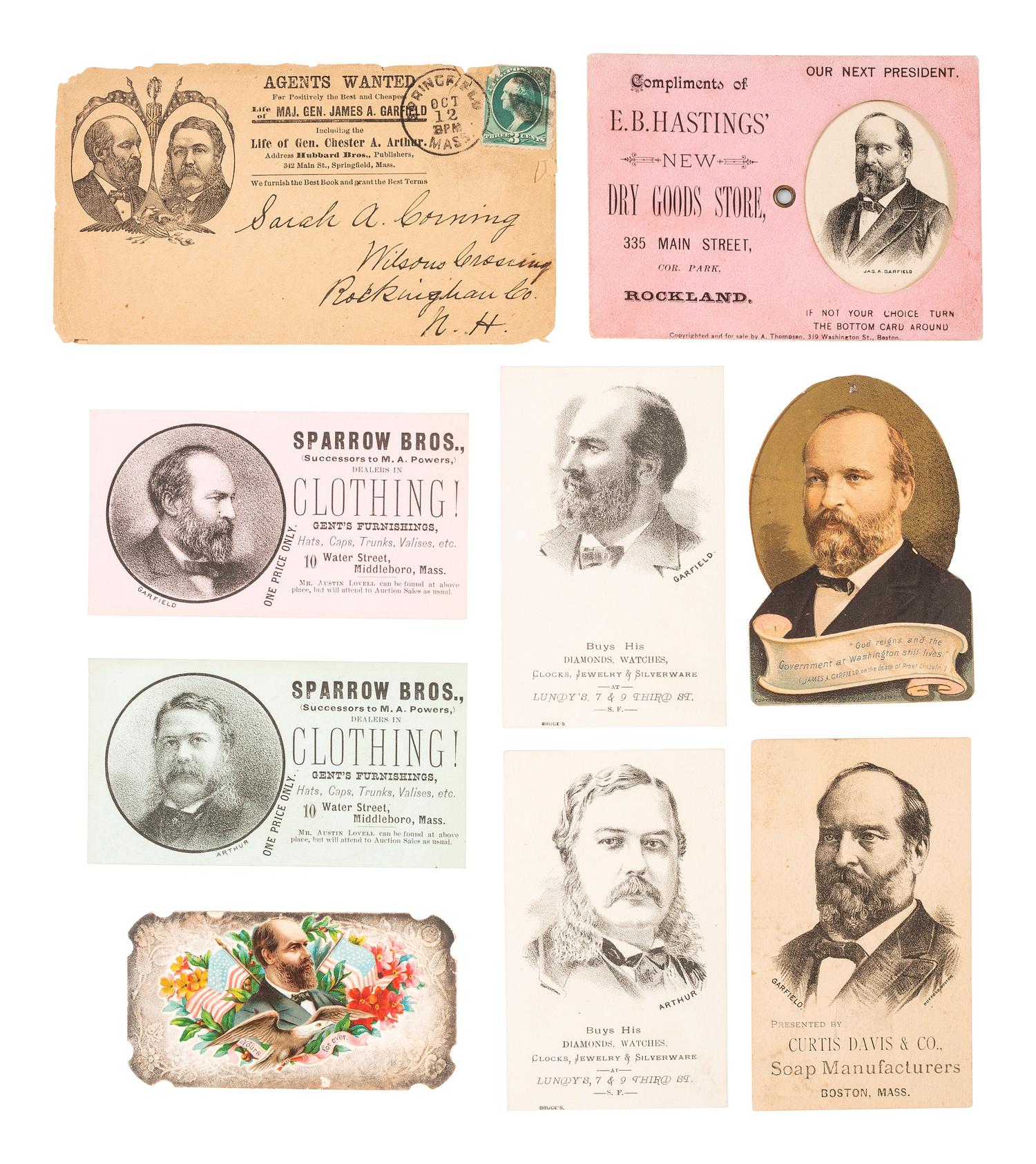 [GARFIELD, James A. (1831-1881)]. A group of cabinet cards, campaign circulars, advertising cards, and other ephemera from the 1880 presidential campaign, comprising: