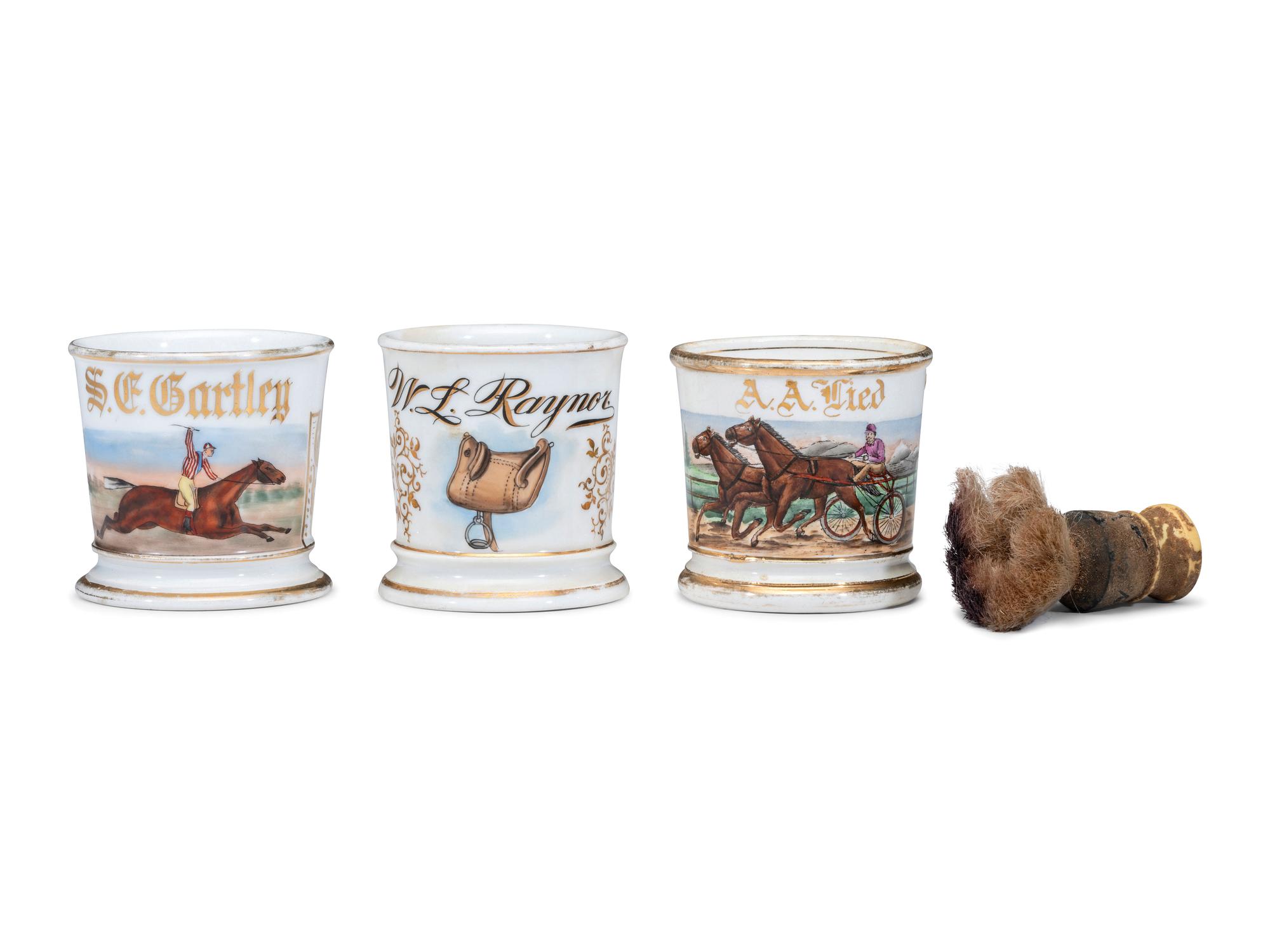 Three Jockey's Porcelain Occupational Shaving Mugs