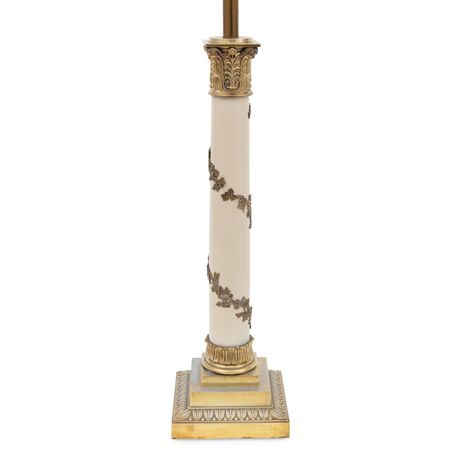 A Pair of Neoclassical Style Cream-Painted Gilt-Metal Lamps