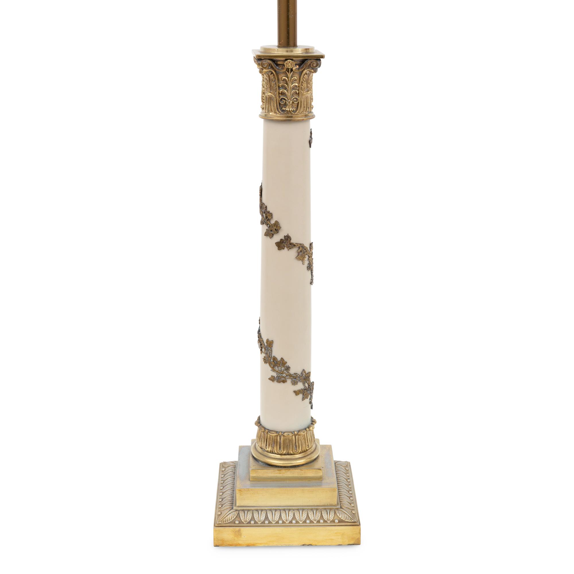 A Pair of Neoclassical Style Cream-Painted Gilt-Metal Lamps