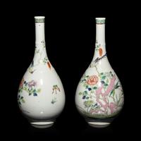 A Pair of Chinese Famille Rose Porcelain 'Peony and Bird' Bottle Vases, 20th Century — 近代 粉彩花鳥圖膽瓶一對