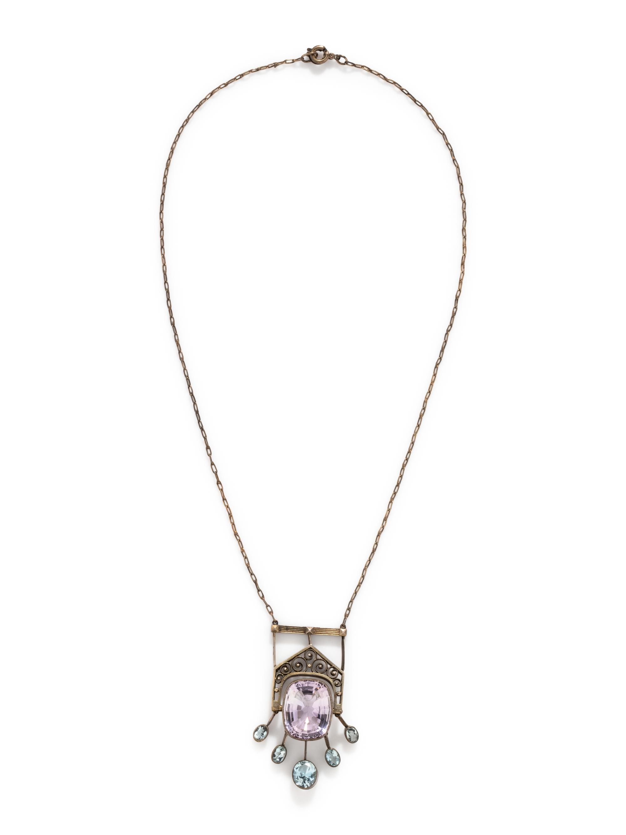 RUSSIAN, STIL MODERN, SILVER, AMETHYST AND AQUAMARINE NECKLACE