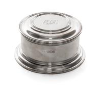 A George V Silver Powder Box, Crichton Bros, London, 1916, circular with stepped cover, engraved EDH, underside engraved From ESH March
