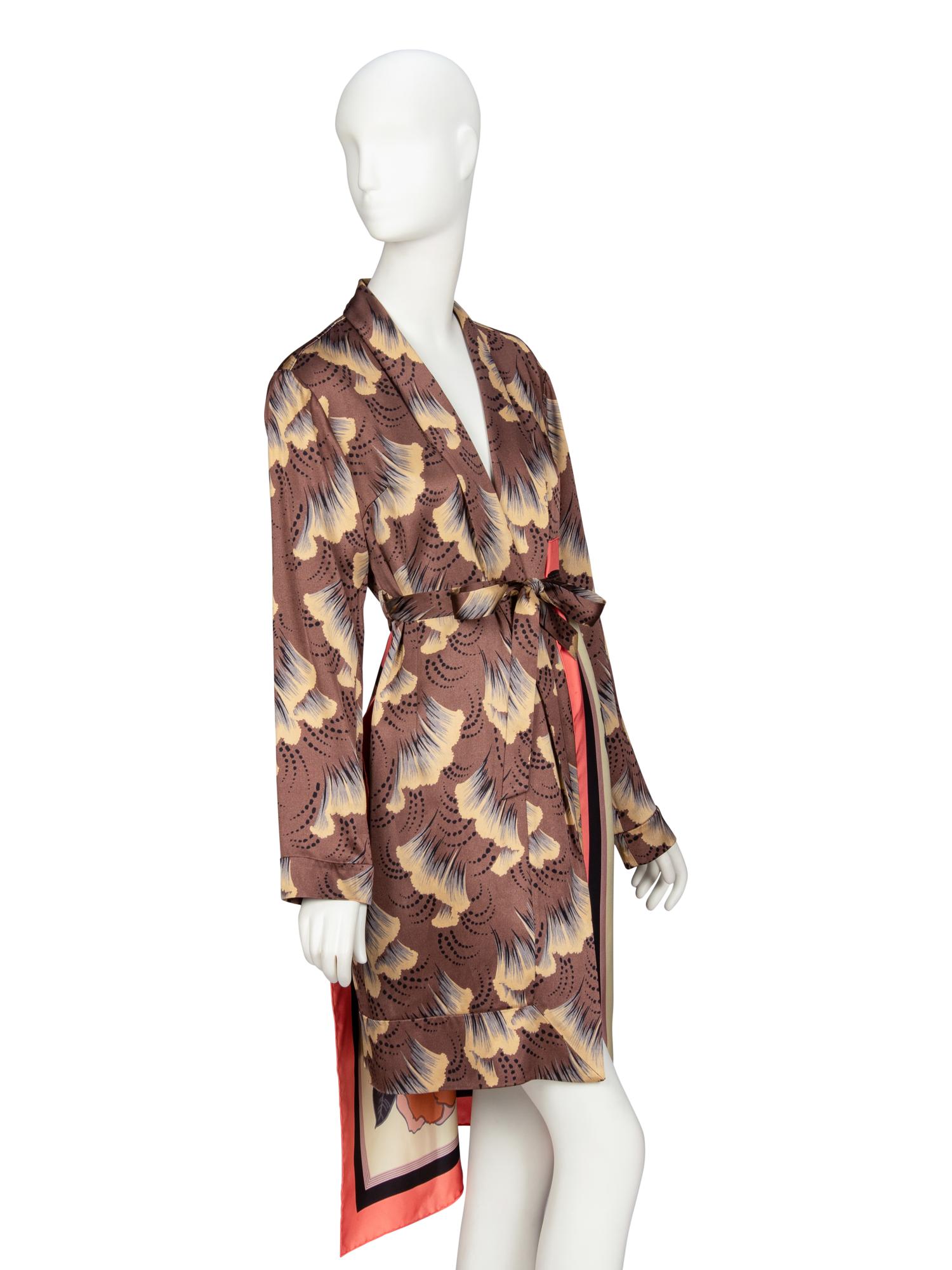 DRIES VAN NOTEN, BELTED PRINTED ROBE
