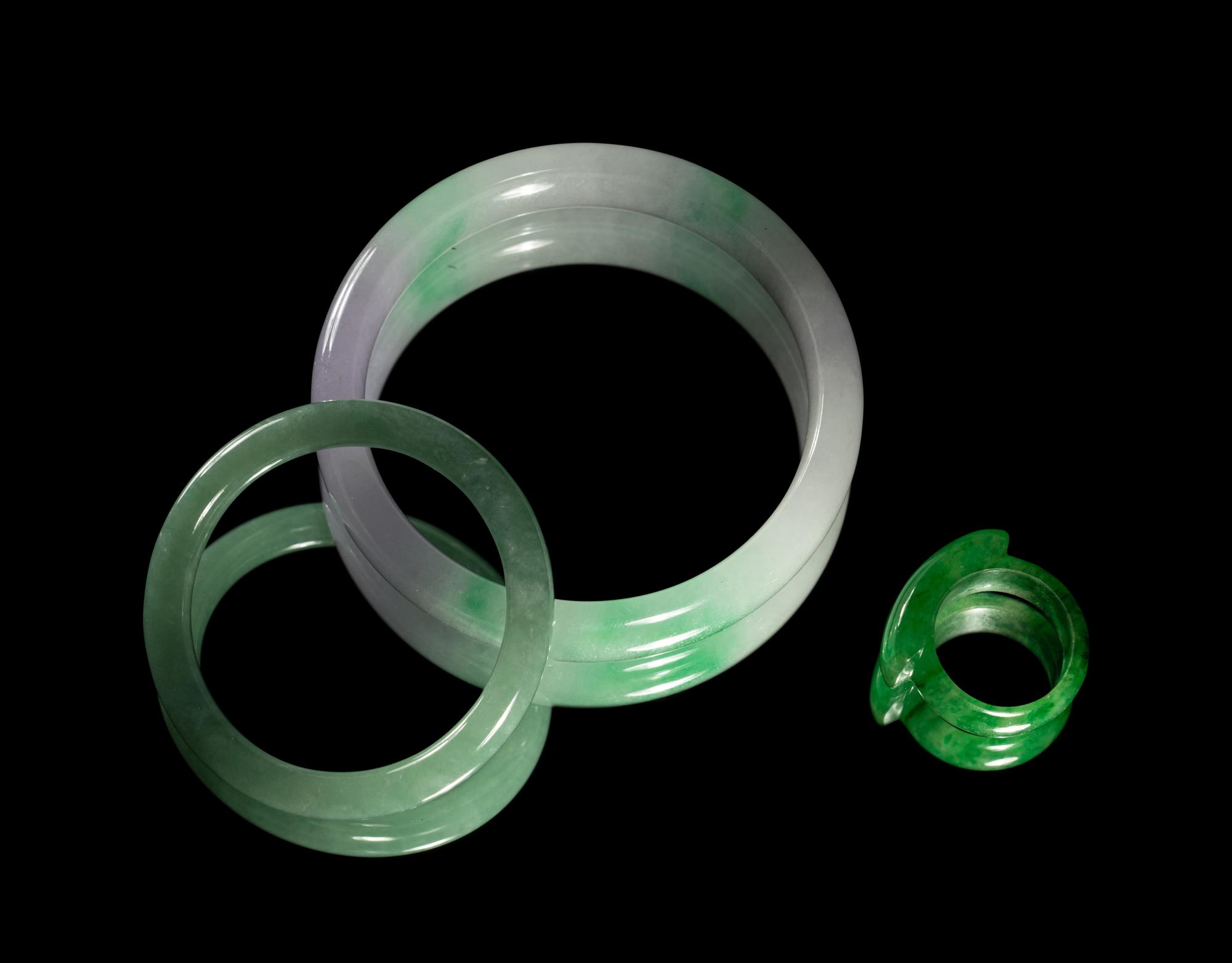 Three Chinese Jadeite Jewelry Pieces