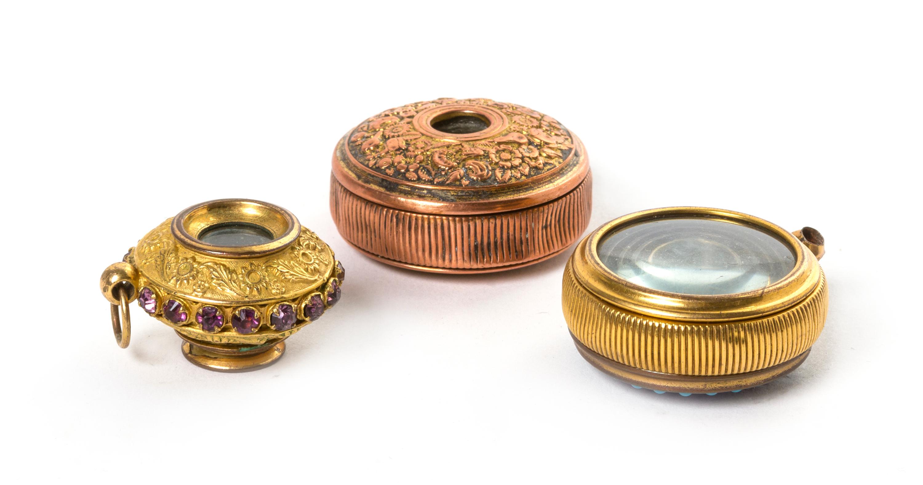 Three Pendant Form Collapsible Monoculars, Diameter of first 1 1/4 inches.
