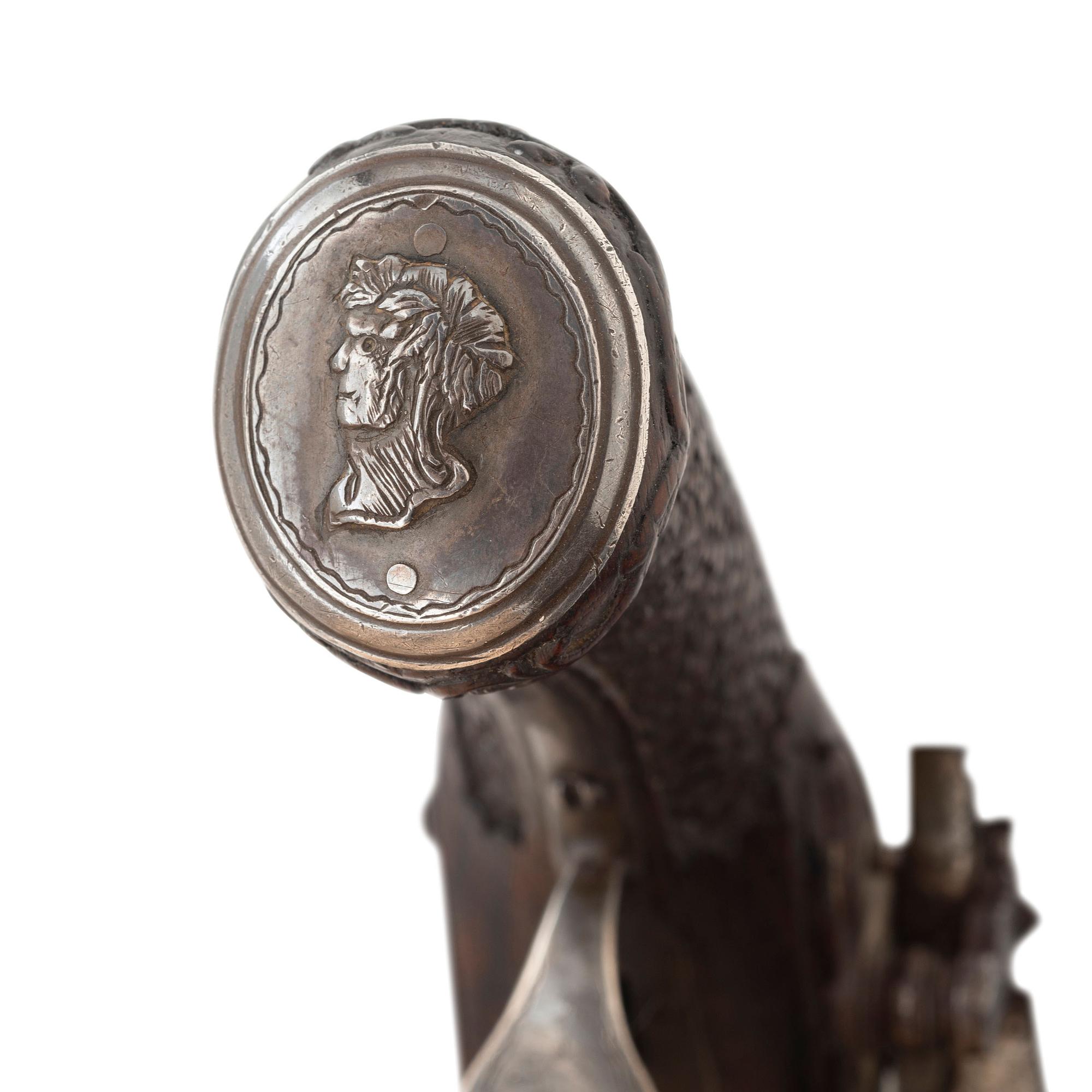 Fine Relief Carved Silver Mounted Spanish Percussion Miquelet Pistol Dated 1832