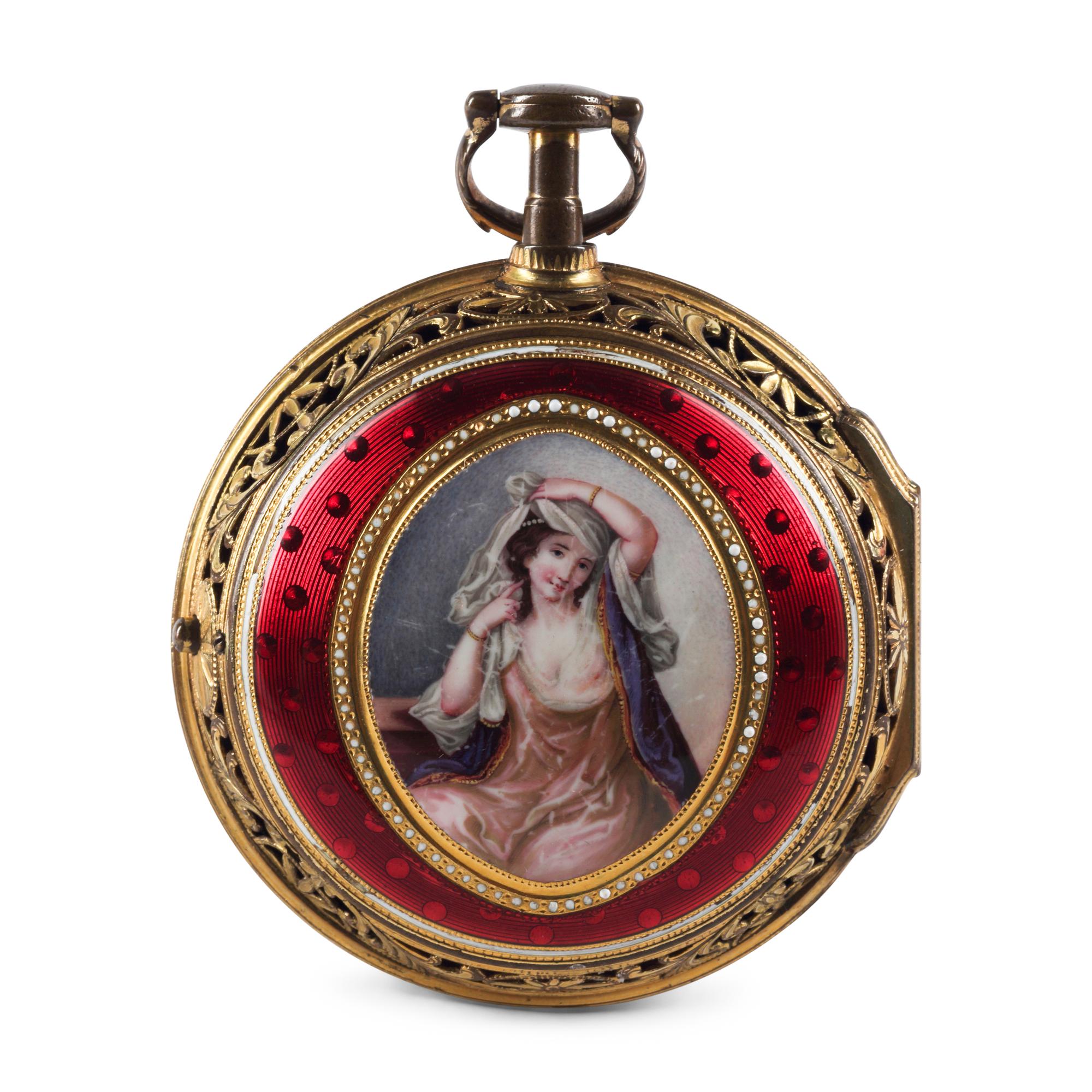 An Austrian Gilt-Bronze, Enamel, Hardstone and Pearl Cased Pocket Watch