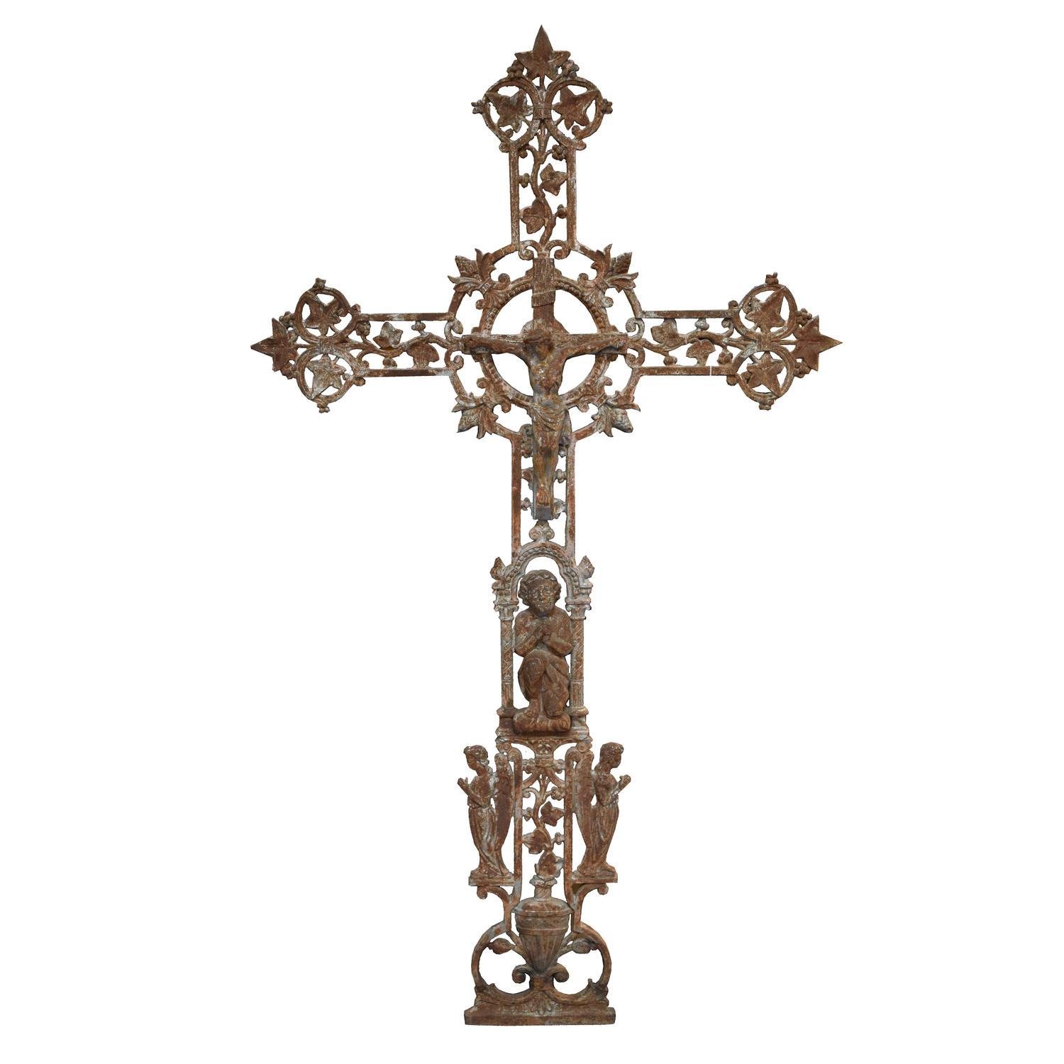 A Cast Iron Crucifix 27" W — France, 20th Century