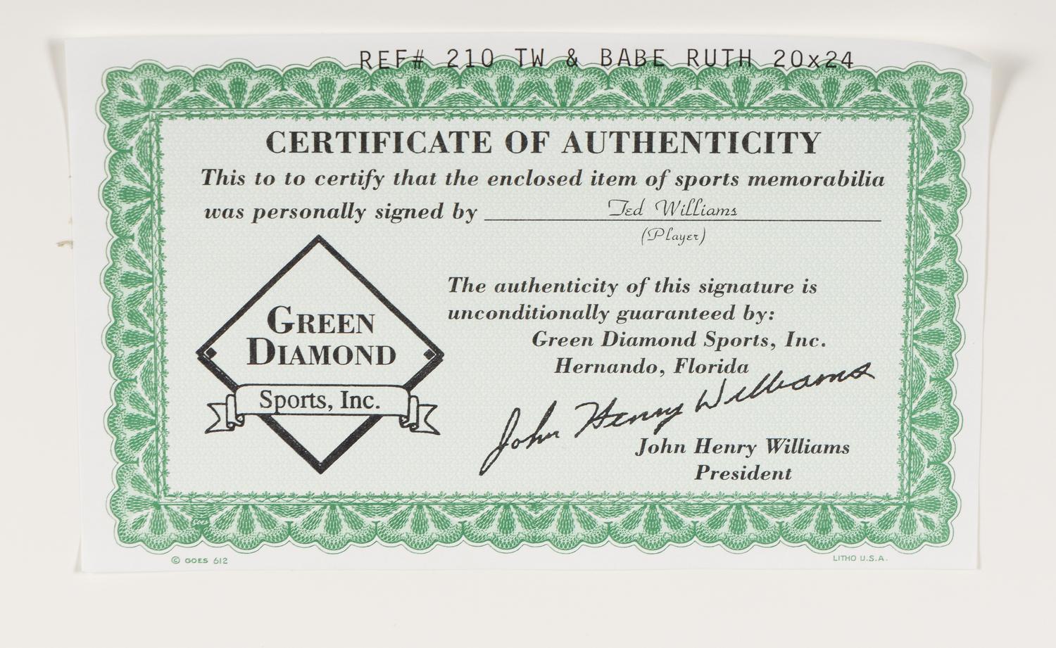 A Ted Williams Signed Autograph Oversized Photograph (With Babe Ruth),