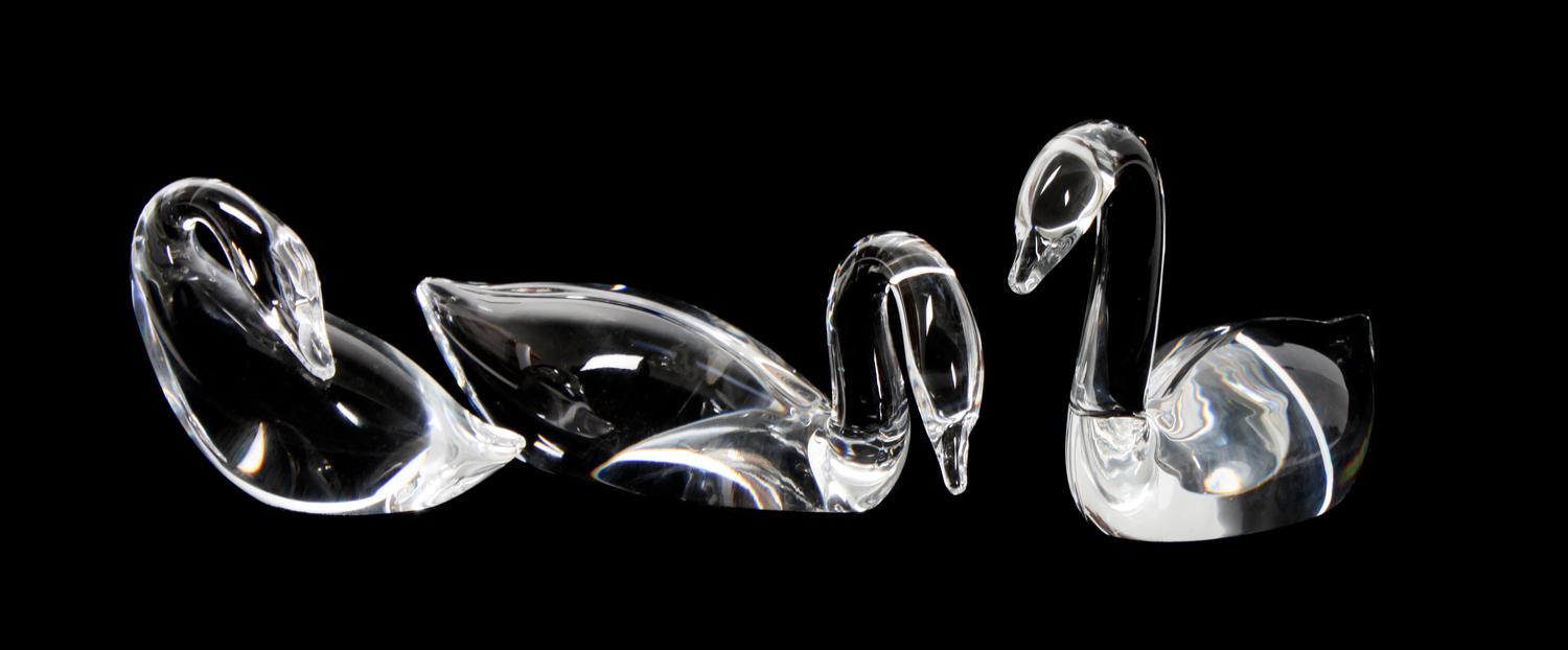 Three Steuben Glass Swans Height 4 1/4 x length 7 inches (largest)