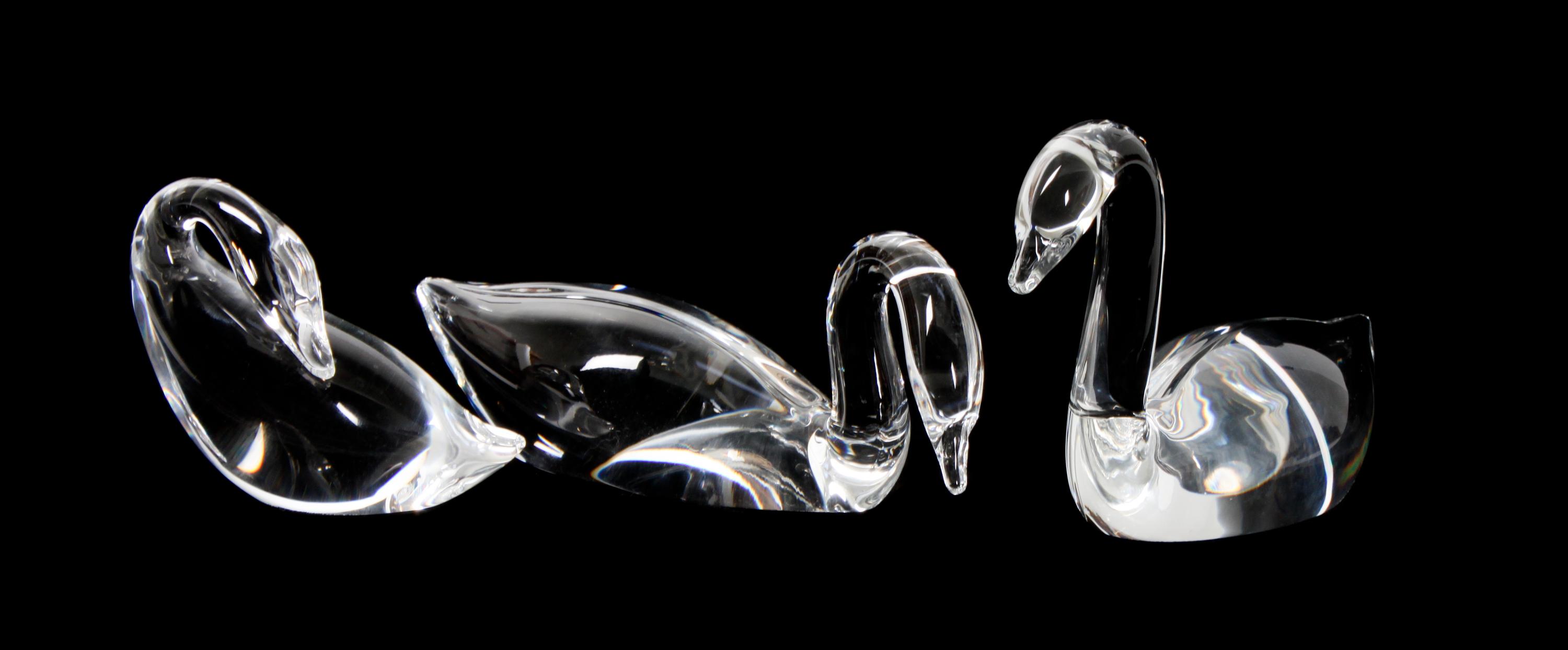 Three Steuben Glass Swans Height 4 1/4 x length 7 inches (largest)